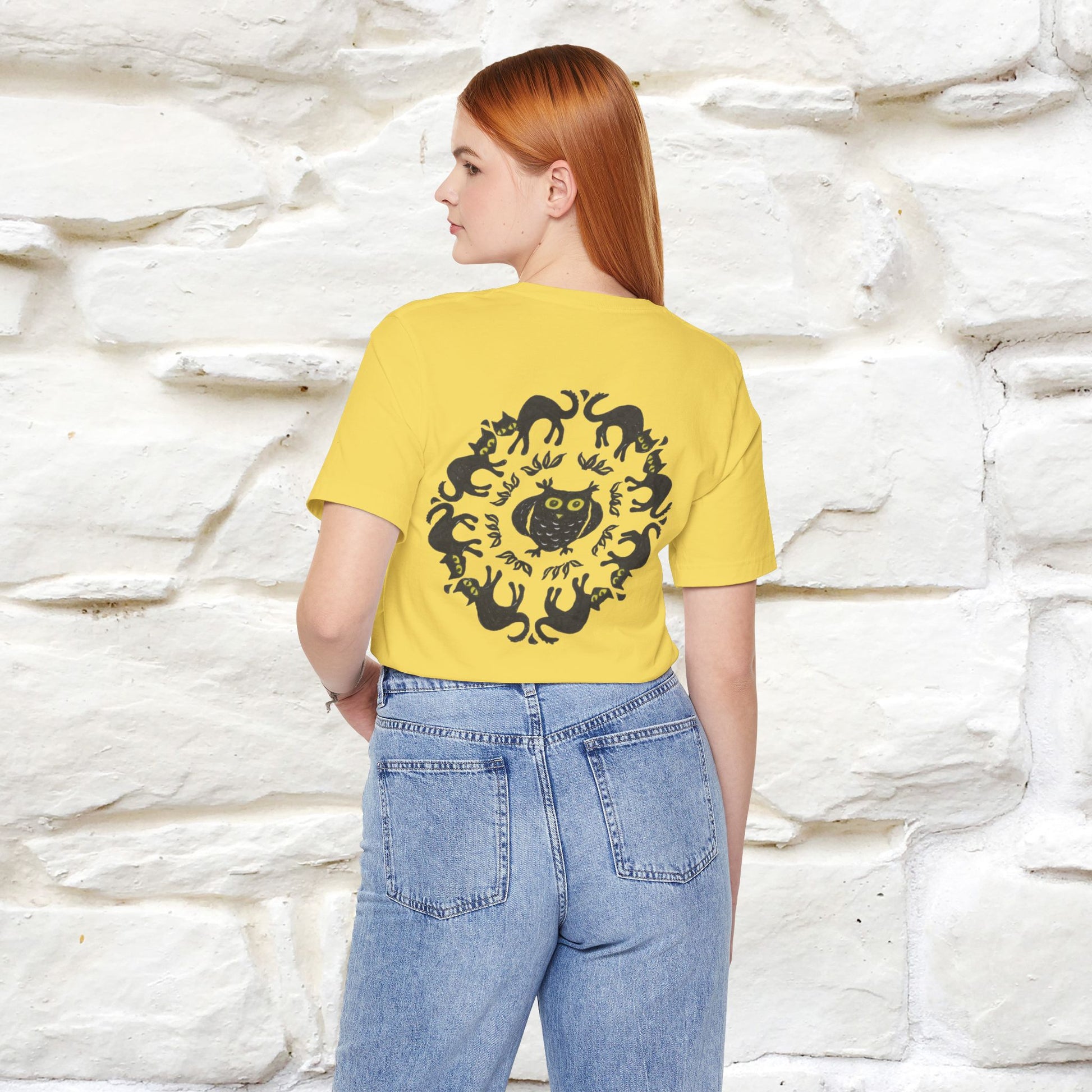 ''Black Cat Circle'' Cat T-Shirt Front and Back Design | Nunu&Miao Studio - Nunu&Miao Studio
