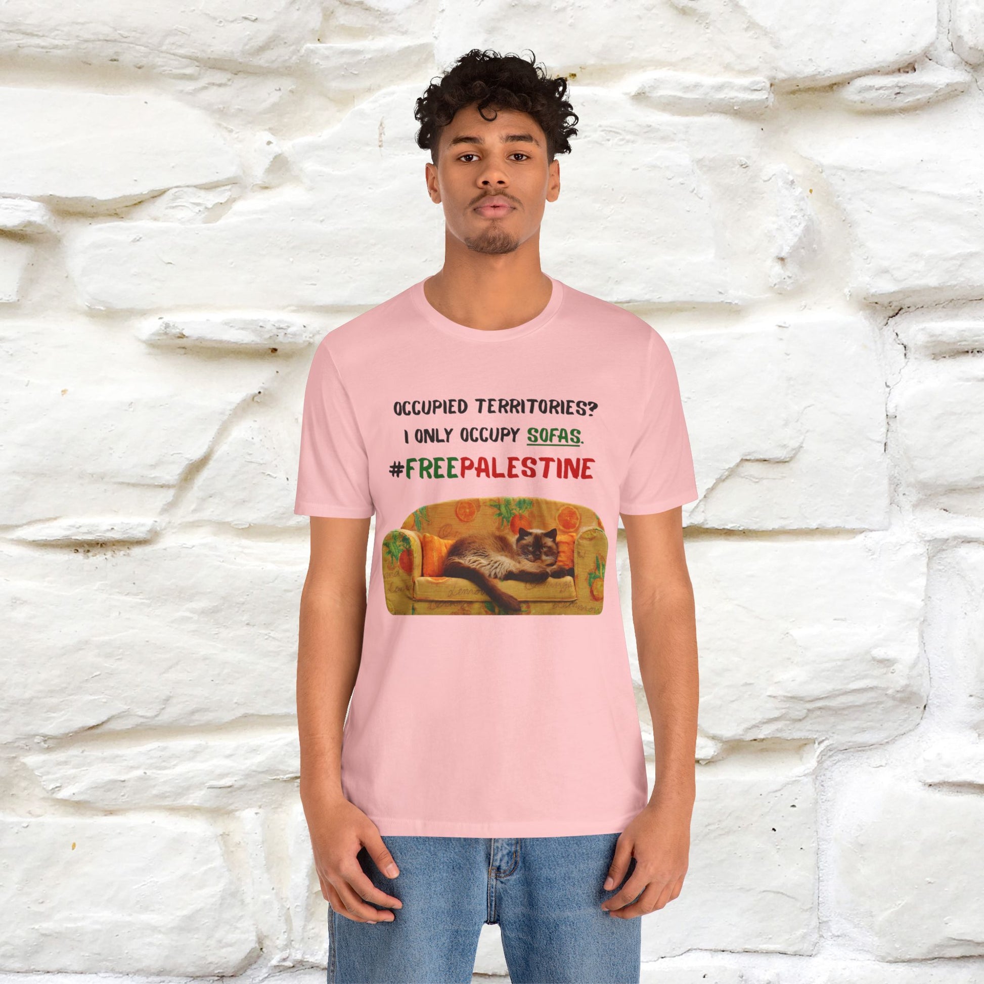 "Occupied territories?  I only occupy sofas. FreePalestine" Cat T-shirt |Nunu&Miao Studio - Nunu&Miao Studio
