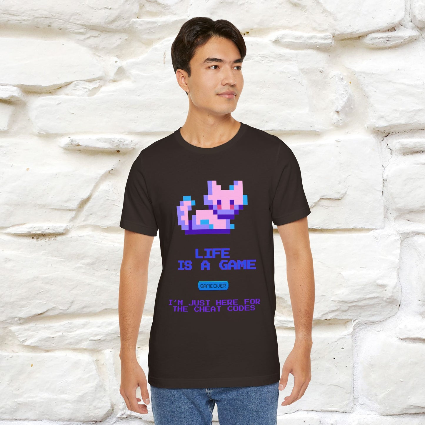 "Life Is A Game, I Am Just Here Fo The Cheat Code" Funny Cat T-Shirt for Men & Women | 100% Cotton* - Nunu&Miao Studio