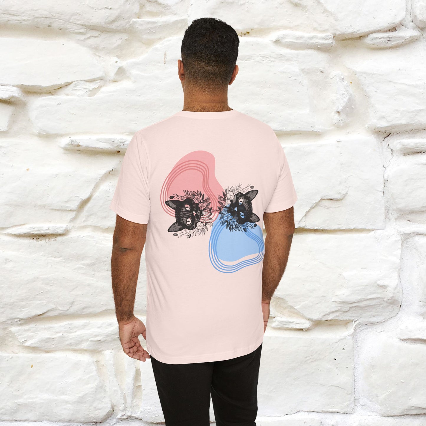 ''Pink and Blu'' Cat T-Shirt Front and Back Design | Nunu&Miao Studio