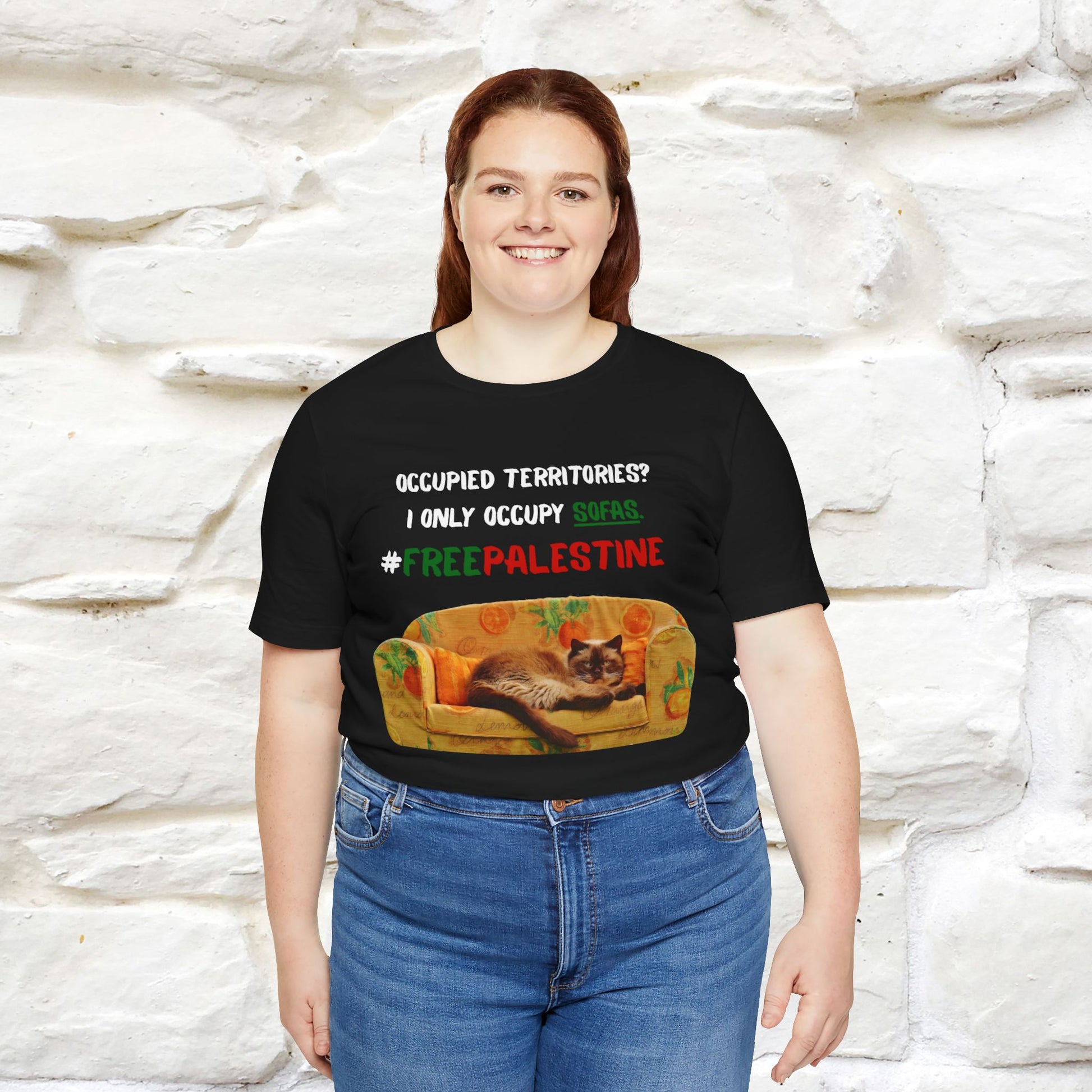 "Occupied territories?  I only occupy sofas. FreePalestine" Cat T-shirt |Nunu&Miao Studio - Nunu&Miao Studio