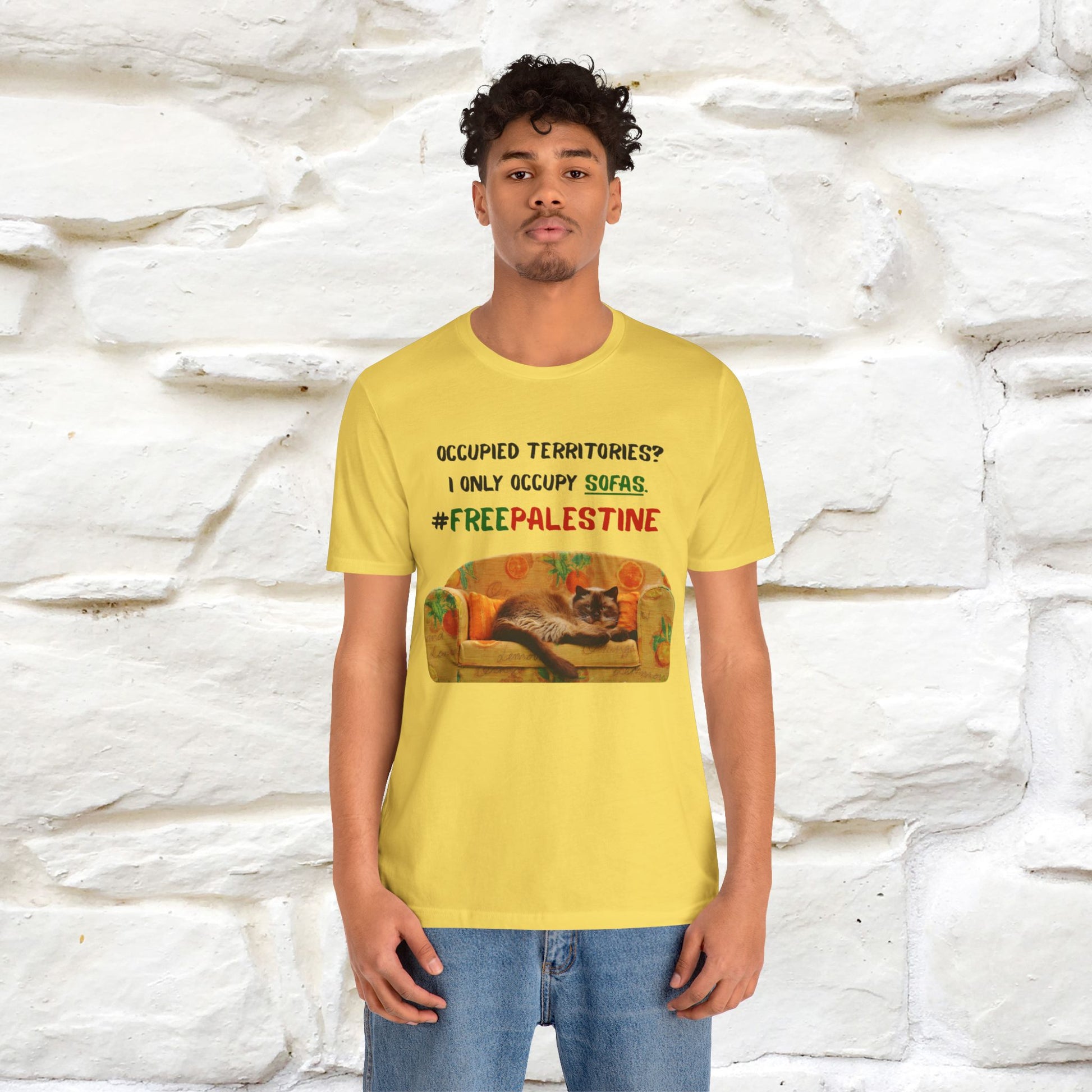 "Occupied territories?  I only occupy sofas. FreePalestine" Cat T-shirt |Nunu&Miao Studio - Nunu&Miao Studio