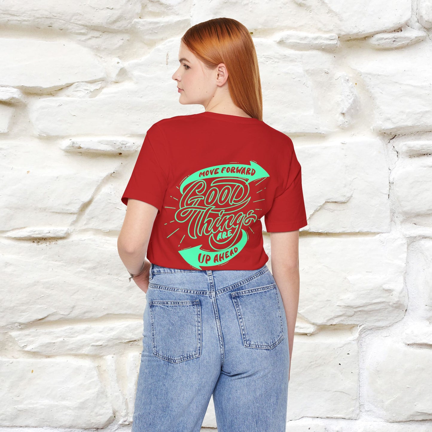"Move Foreward Good Things Are Up Head" Cat T-Shirt| Front & Back Design | Nunu&Miao Studio