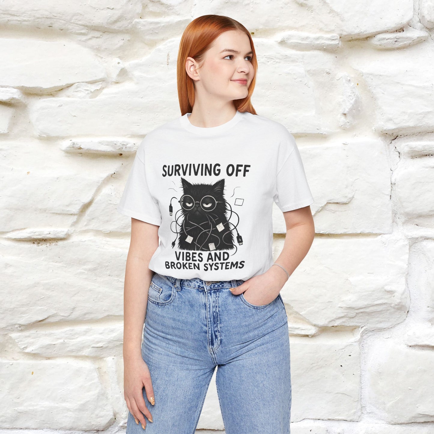 "Surviving Off...Vibes And Broken .. " |Cat T-Shirt | Nunu&Miao Studio