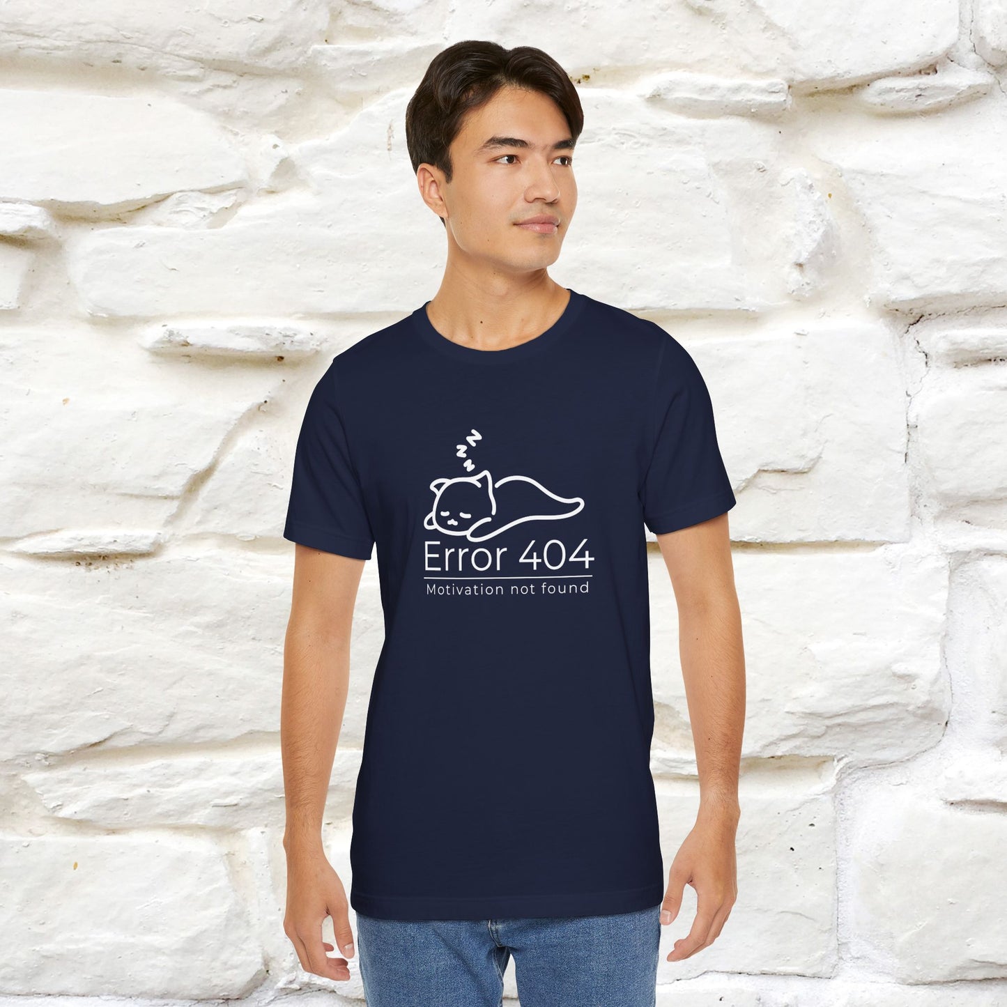 ''Error 404 Motivation Not Found'' Cat T-Shirt Front and Back Design | Nunu&Miao Studio