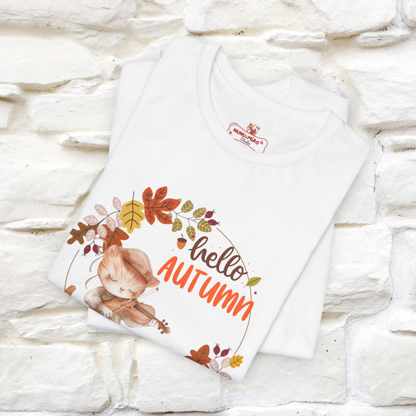 "Hello Autumn" Cat T-Shirt for Men & Women | 100% Cotton* | Cozy Fall Fashion - Nunu&Miao Studio