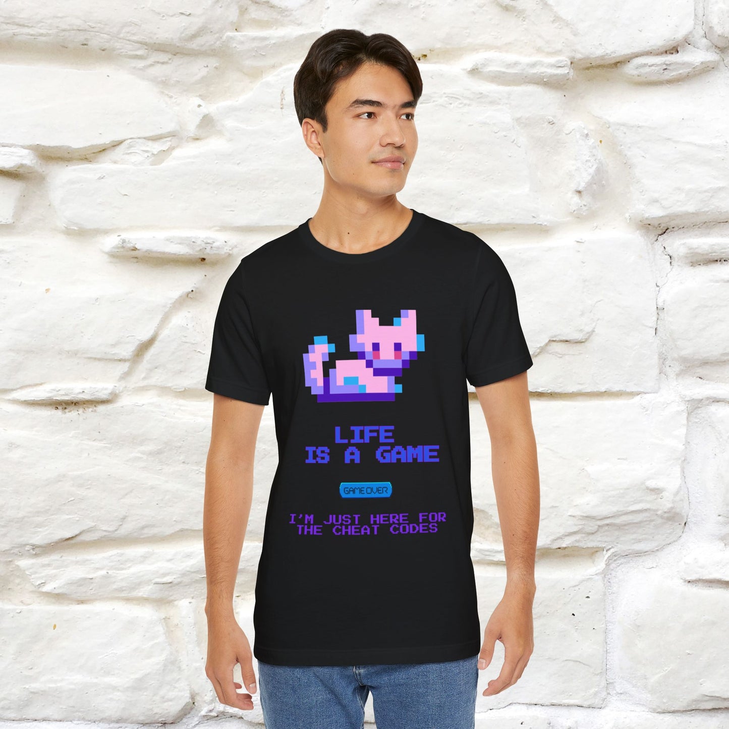 "Life Is A Game, I Am Just Here Fo The Cheat Code" Funny Cat T-Shirt for Men & Women | 100% Cotton* - Nunu&Miao Studio