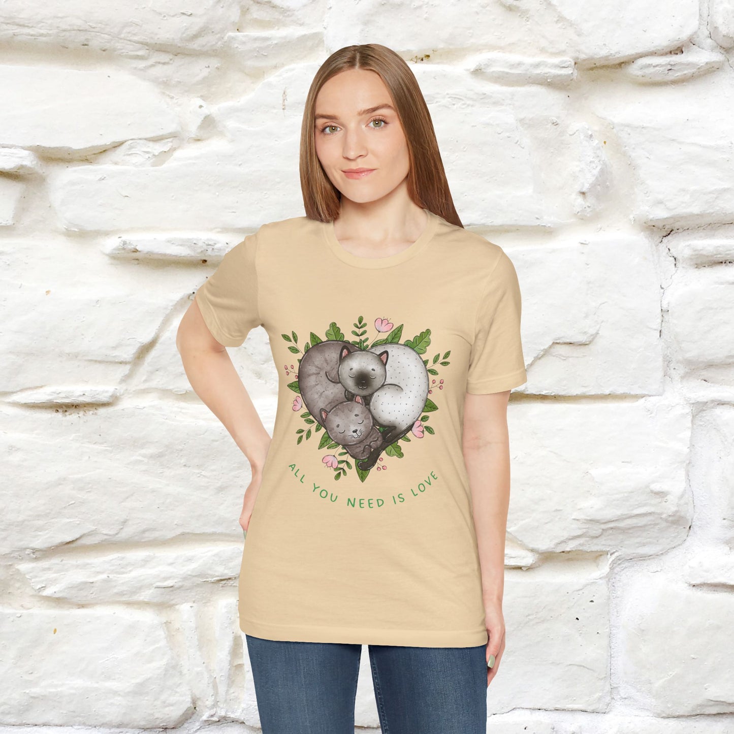 "All You Need Is Love" Cat T-Shirt | 100% Cotton* | Adorable Cat Apparel for Men & Women