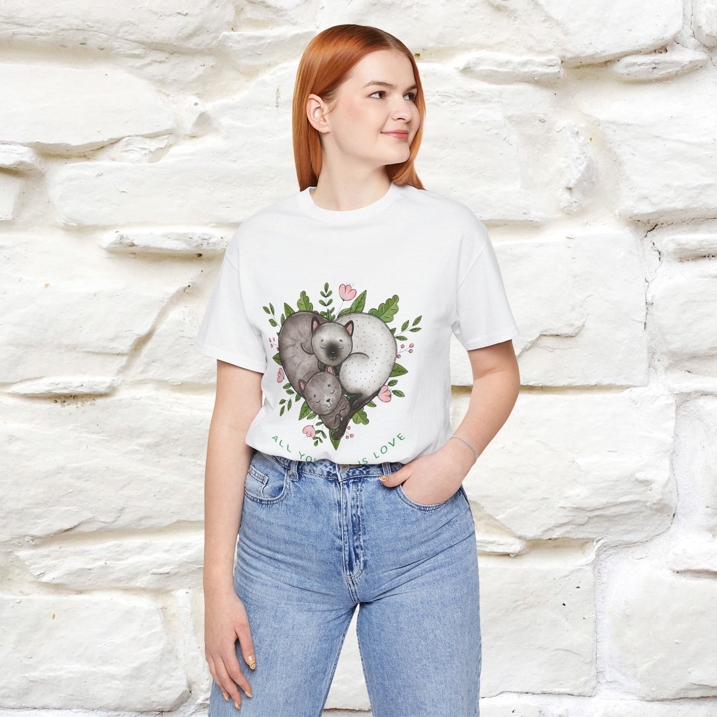 "All You Need Is Love" Cat T-Shirt | 100% Cotton* | Adorable Cat Apparel for Men & Women