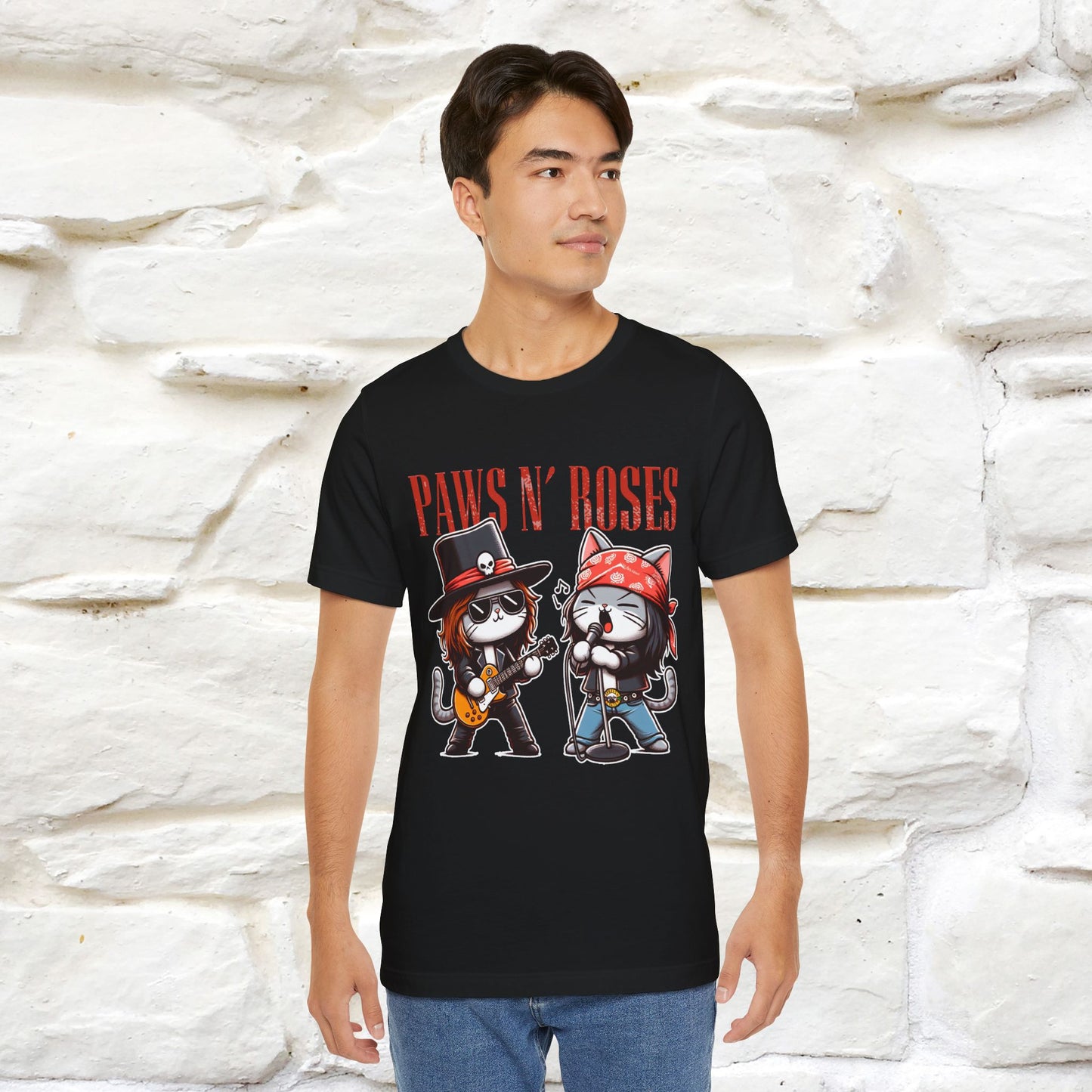 Paws N' Roses T-Shirt | Rock-Inspired Cat Lover | Nunu&Miao Studio - Nunu&Miao Studio