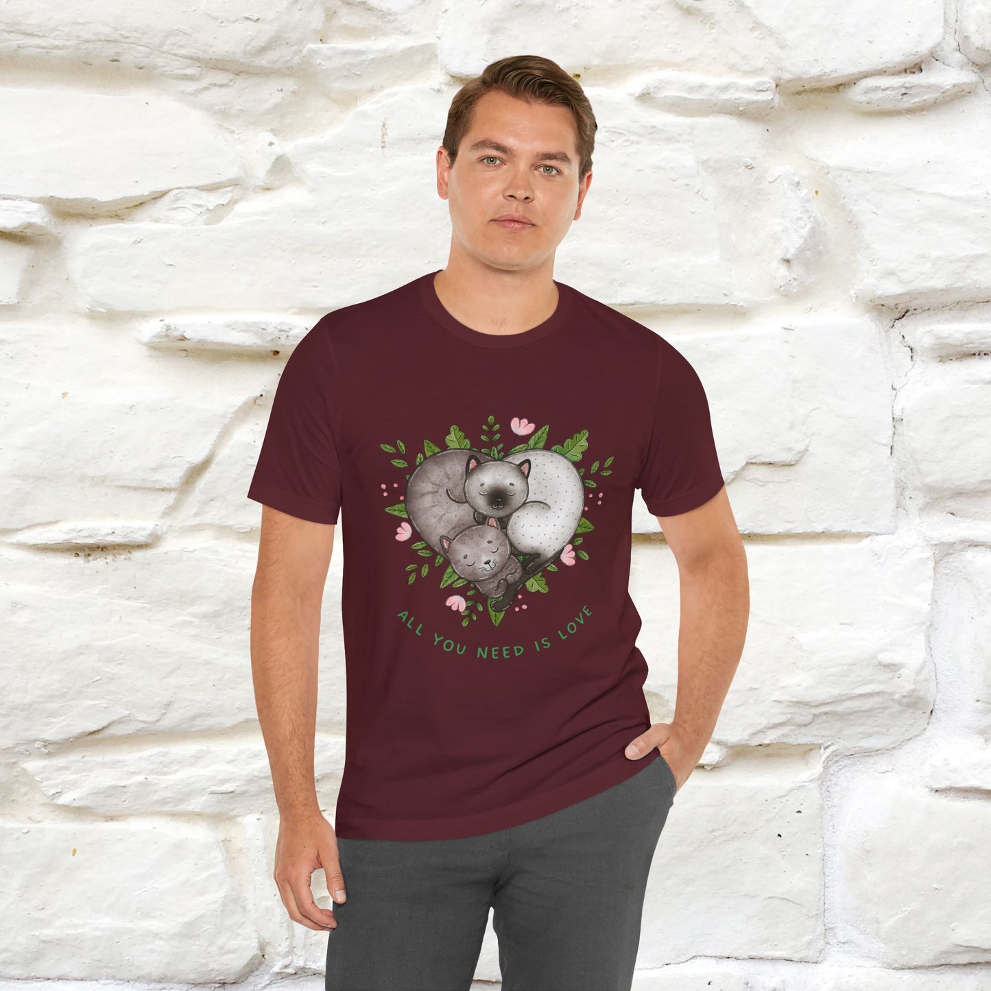"All You Need Is Love" Cat T-Shirt | 100% Cotton* | Adorable Cat Apparel for Men & Women