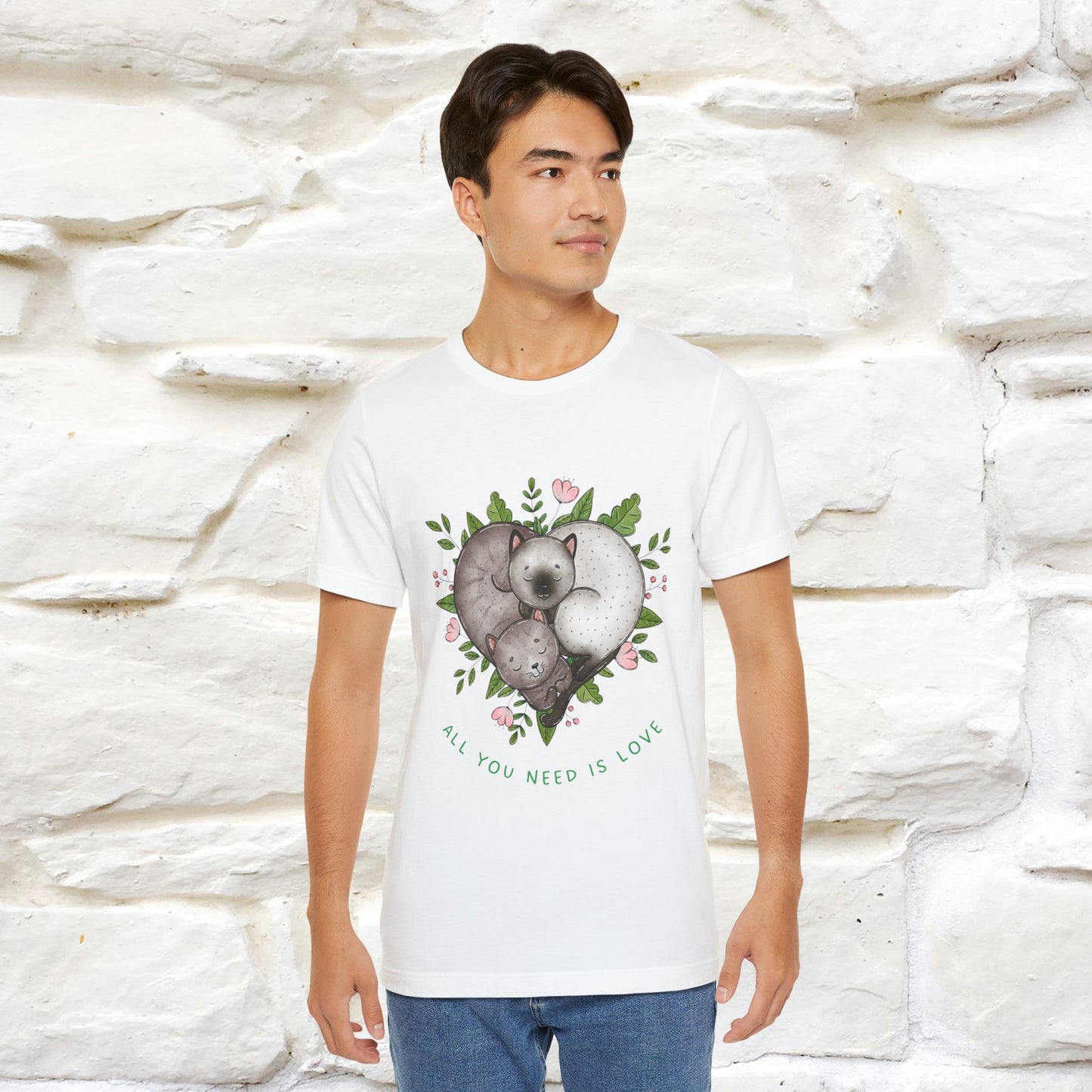 "All You Need Is Love" Cat T-Shirt | 100% Cotton* | Adorable Cat Apparel for Men & Women
