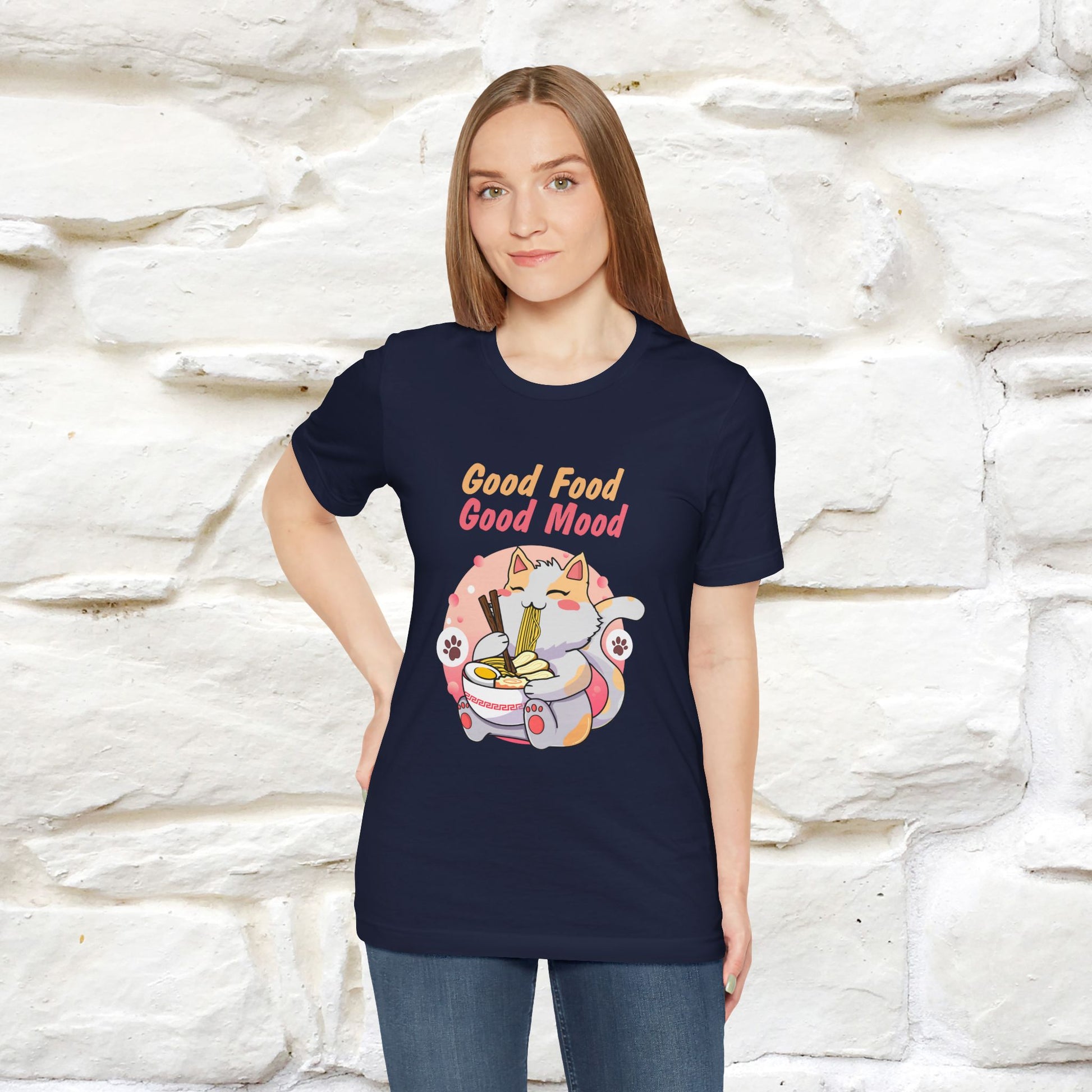 "Good Food Good Mood" Cat T-shirt for Men & Women | 100% Cotton* - Nunu&Miao Studio