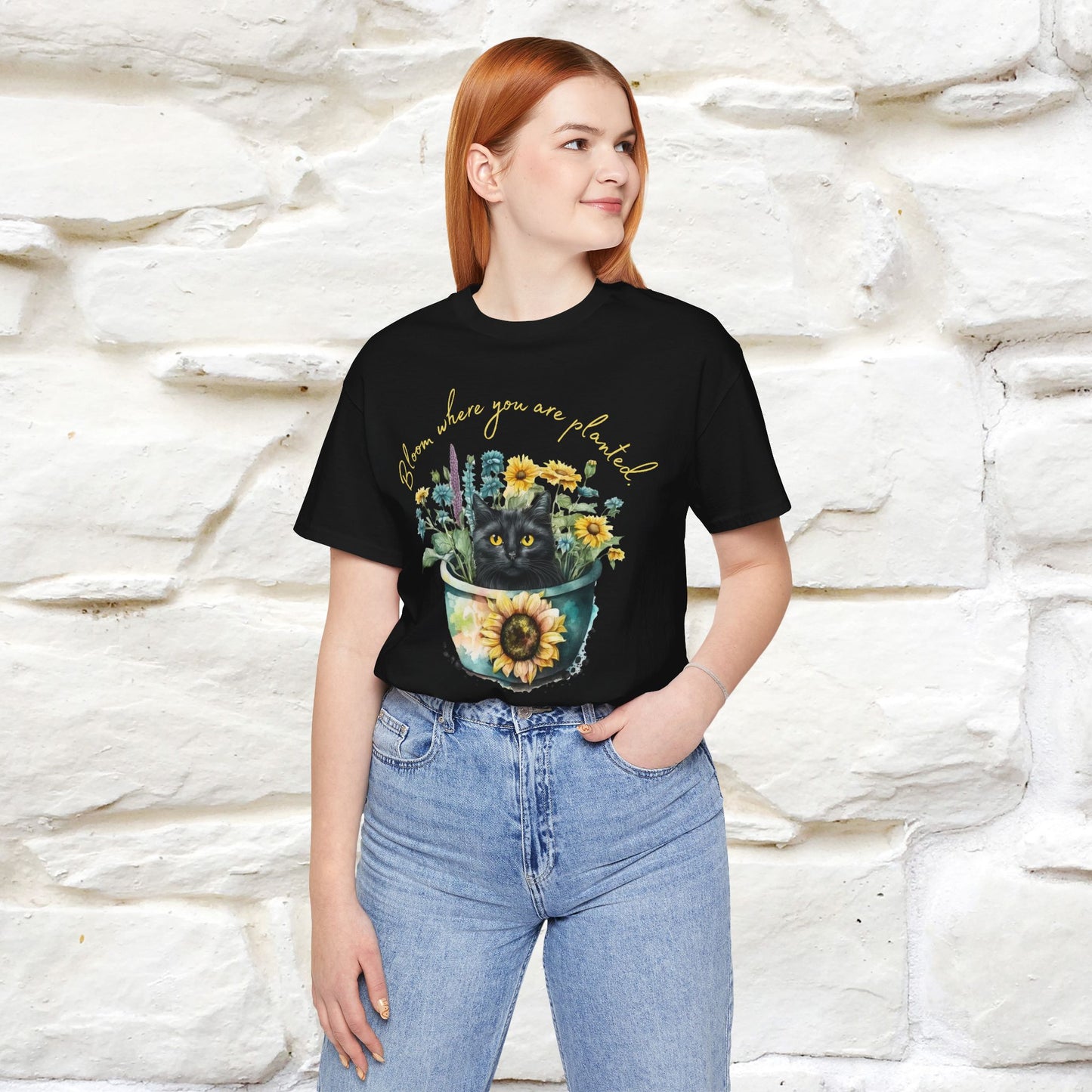 "Bloom Where You Are Planted" Cat T-Shirt for Men & Women | 100% Cotton* | Inspirational Tee