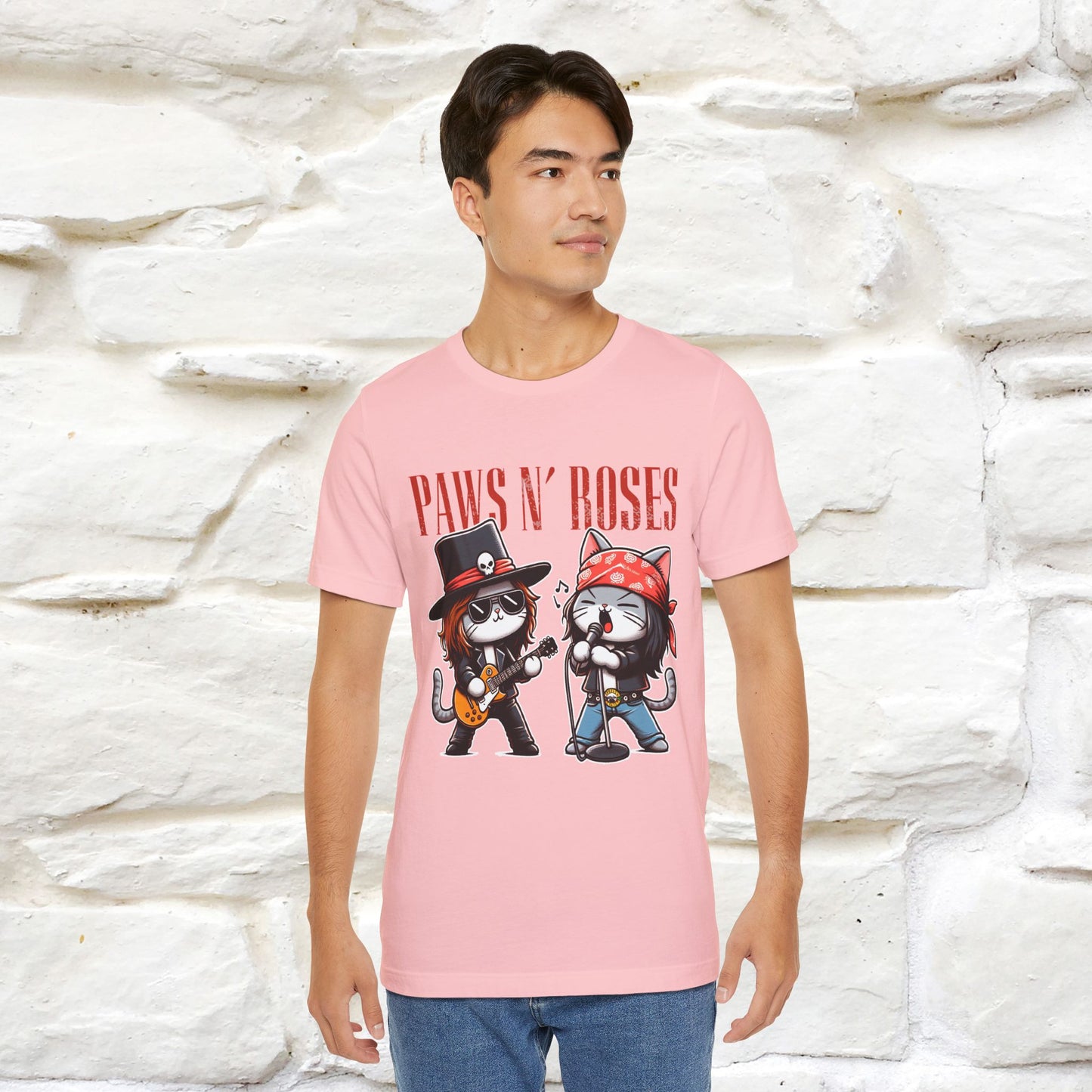Paws N' Roses T-Shirt | Rock-Inspired Cat Lover | Nunu&Miao Studio - Nunu&Miao Studio