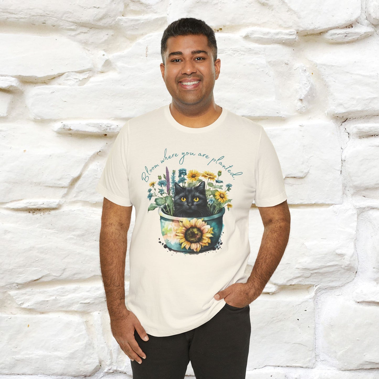 "Bloom Where You Are Planted" Cat T-Shirt for Men & Women | 100% Cotton* | Inspirational Tee