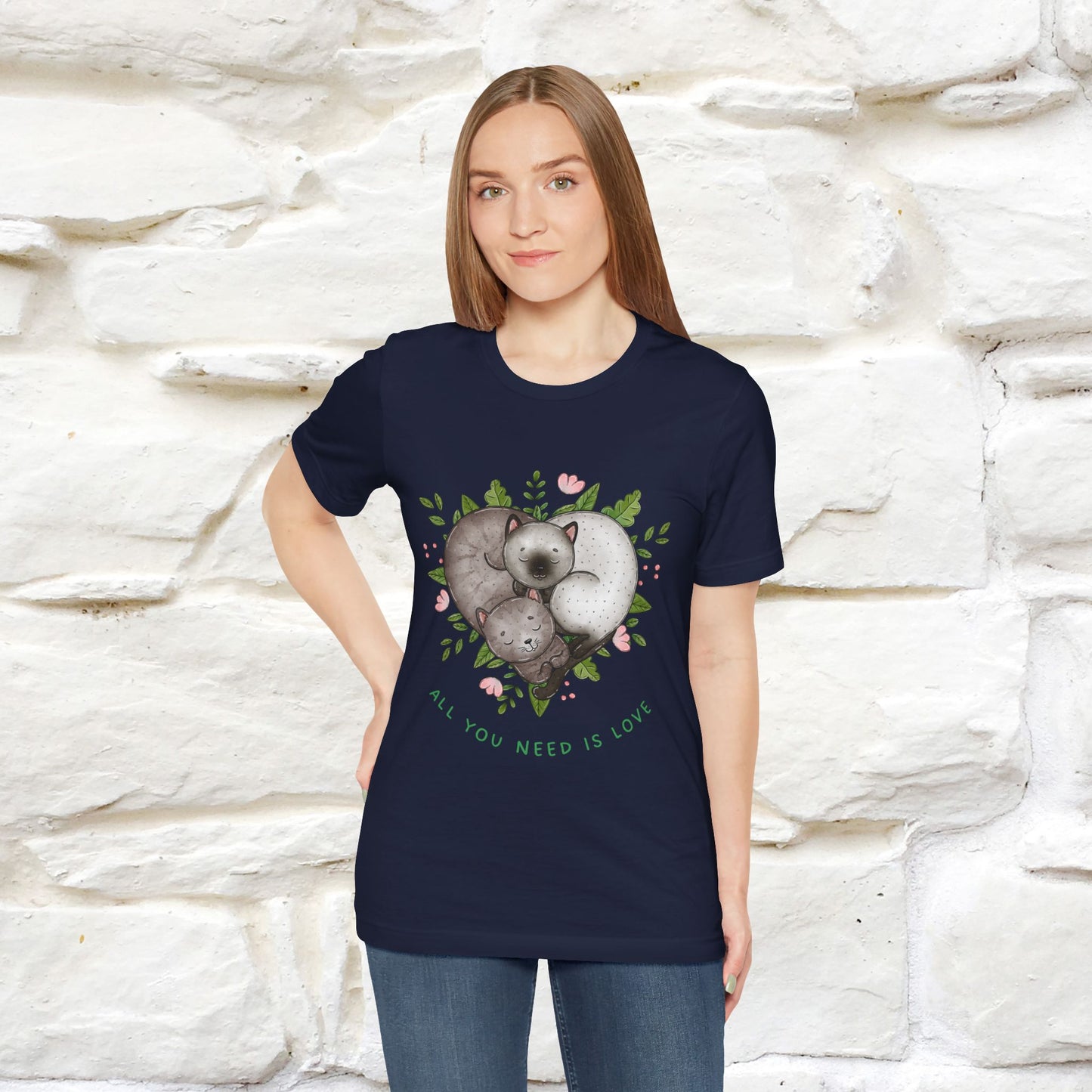 "All You Need Is Love" Cat T-Shirt | 100% Cotton* | Adorable Cat Apparel for Men & Women