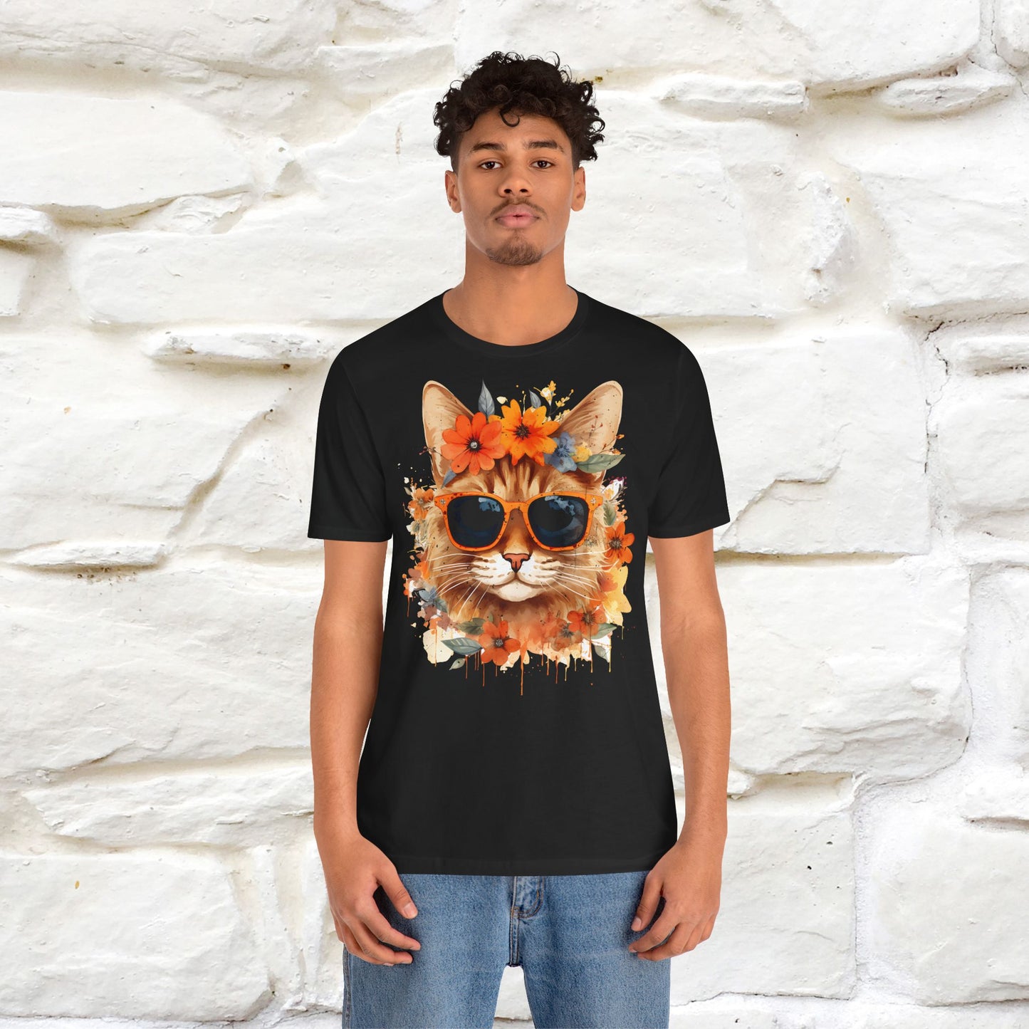 "Cool Cat in Bloom" T-shirt for Men and Women | 100% Cotton* - Nunu&Miao Studio