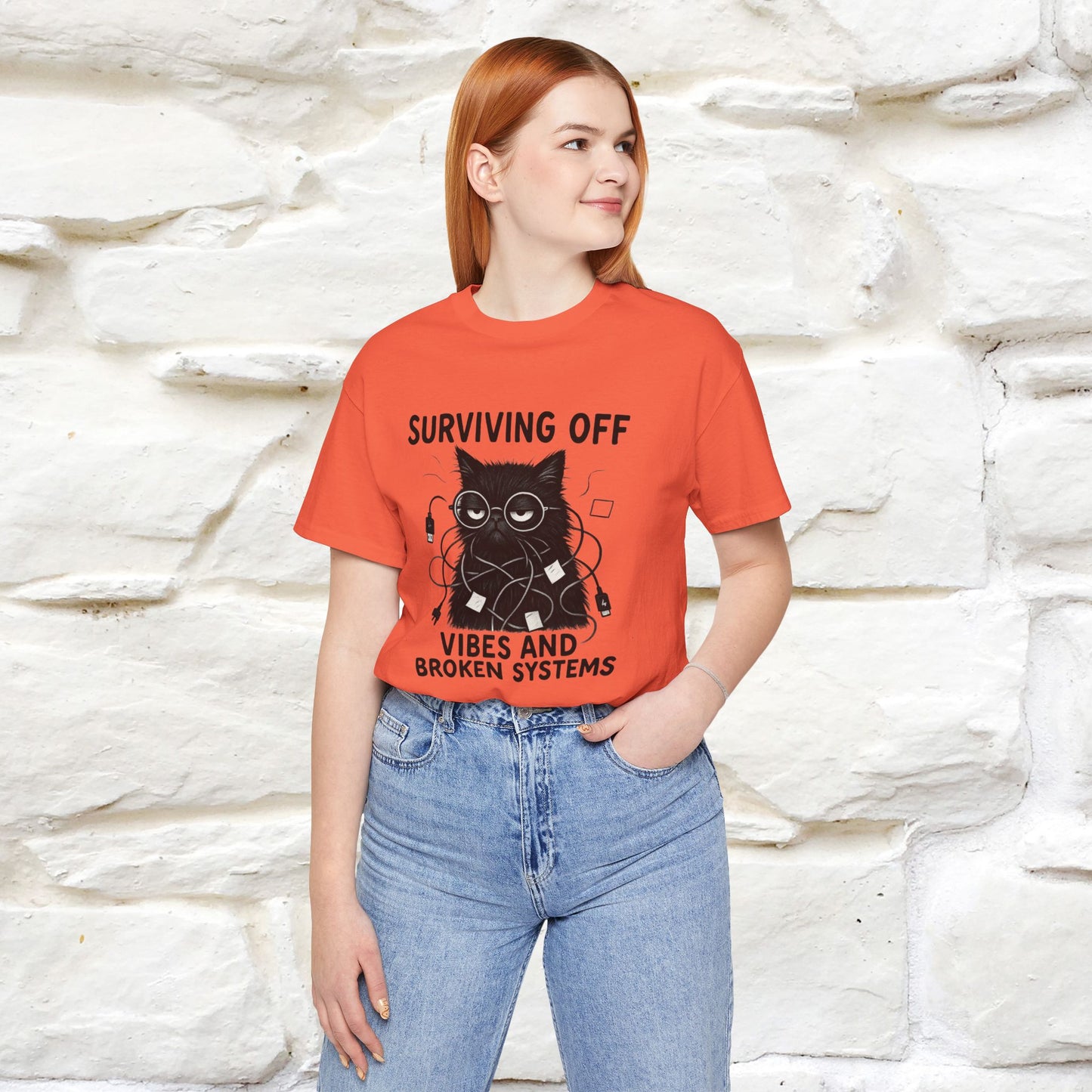 "Surviving Off...Vibes And Broken .. " |Cat T-Shirt | Nunu&Miao Studio