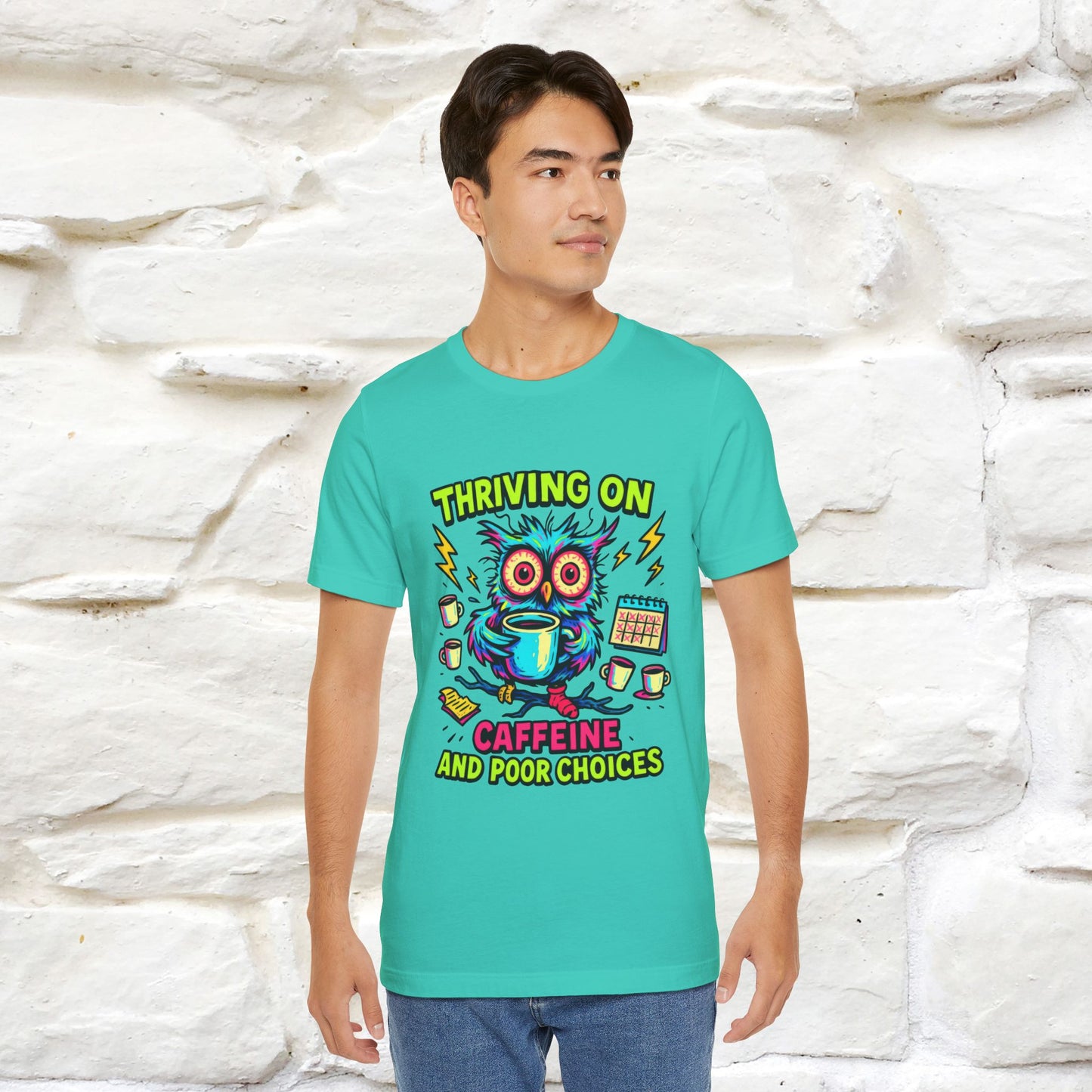 ''Thriving On Caffeine And Poor Choices''| Sarcastic Cat T-Shirt | Nunu&Miao Studio