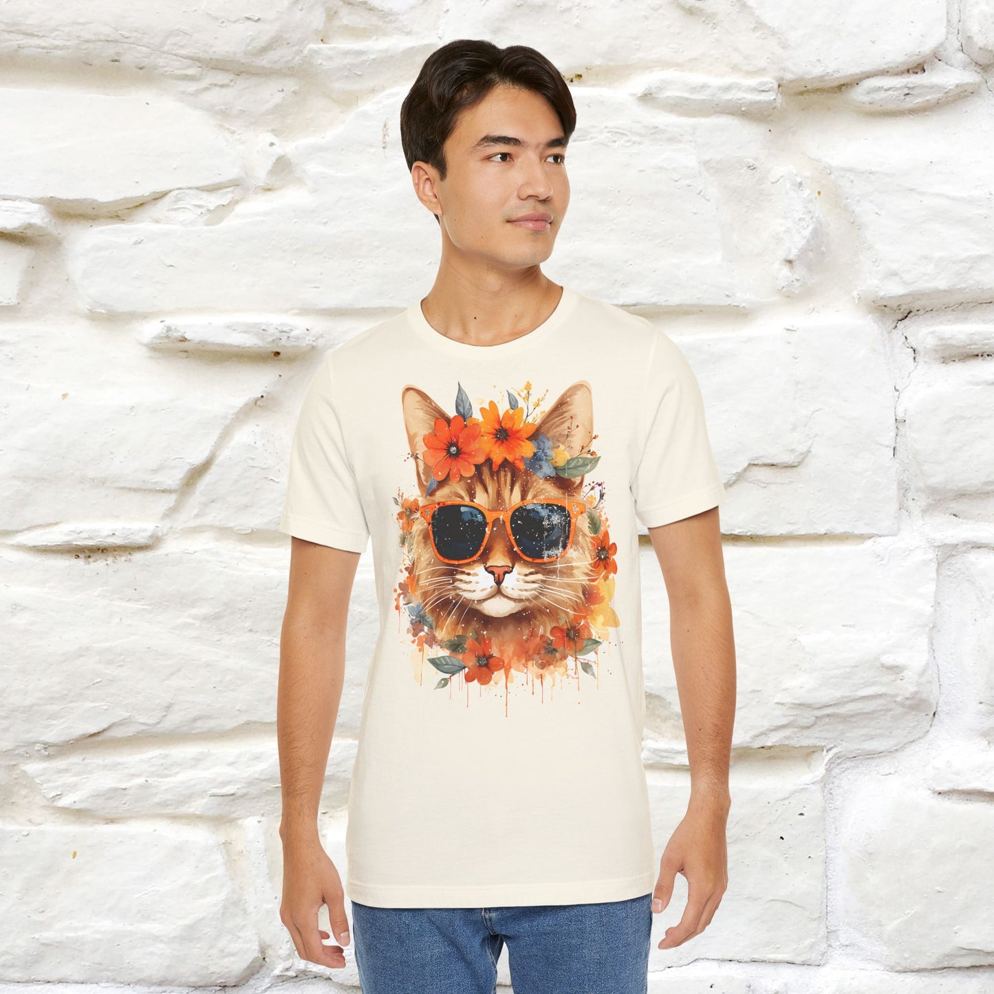 "Cool Cat in Bloom" T-shirt for Men and Women | 100% Cotton* - Nunu&Miao Studio