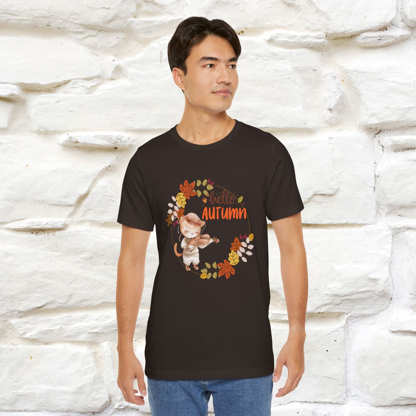 "Hello Autumn" Cat T-Shirt for Men & Women | 100% Cotton* | Cozy Fall Fashion - Nunu&Miao Studio