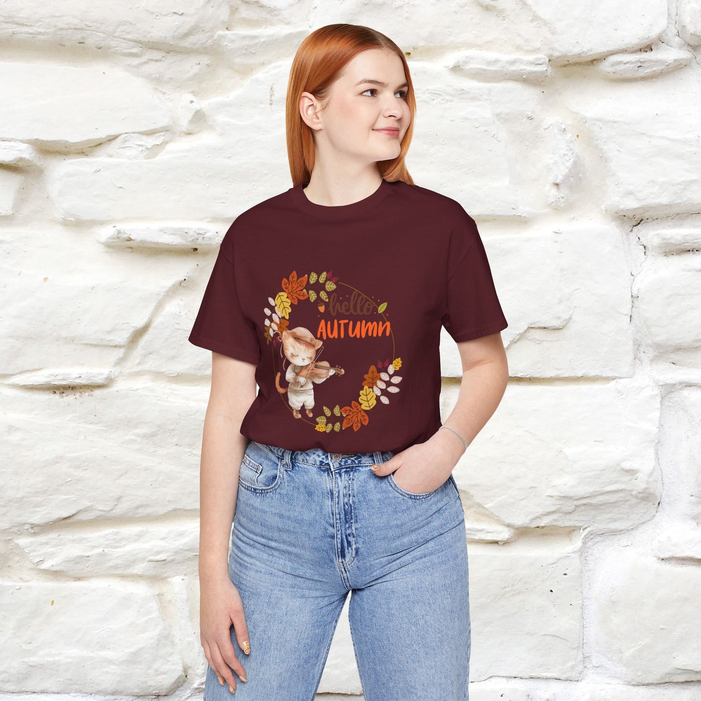 "Hello Autumn" Cat T-Shirt for Men & Women | 100% Cotton* | Cozy Fall Fashion - Nunu&Miao Studio