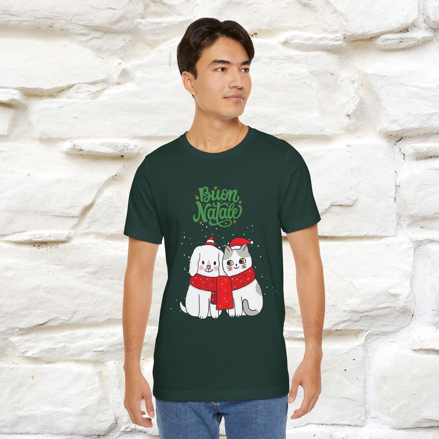 ''Buon Natale Cat and Dog'' Christmas T-shirt | Nunu&Miao Studio - Nunu&Miao Studio
