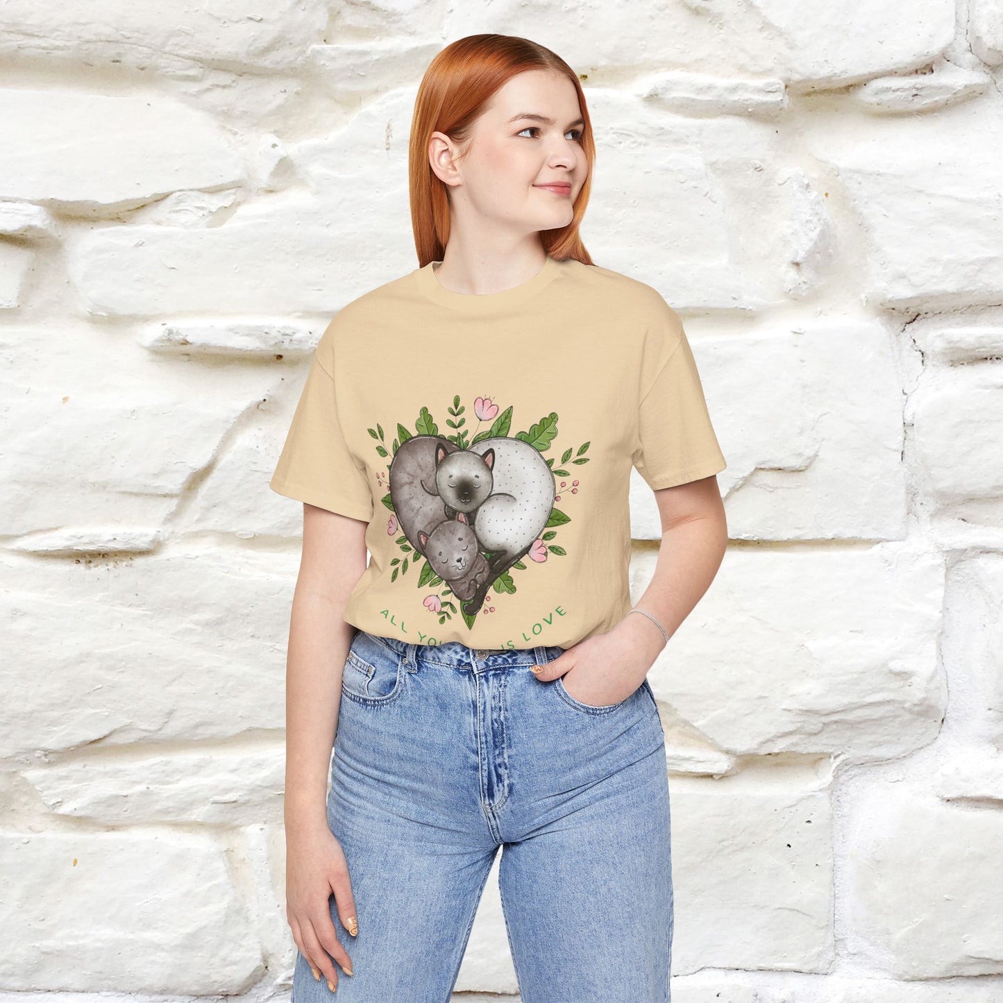 "All You Need Is Love" Cat T-Shirt | 100% Cotton* | Adorable Cat Apparel for Men & Women