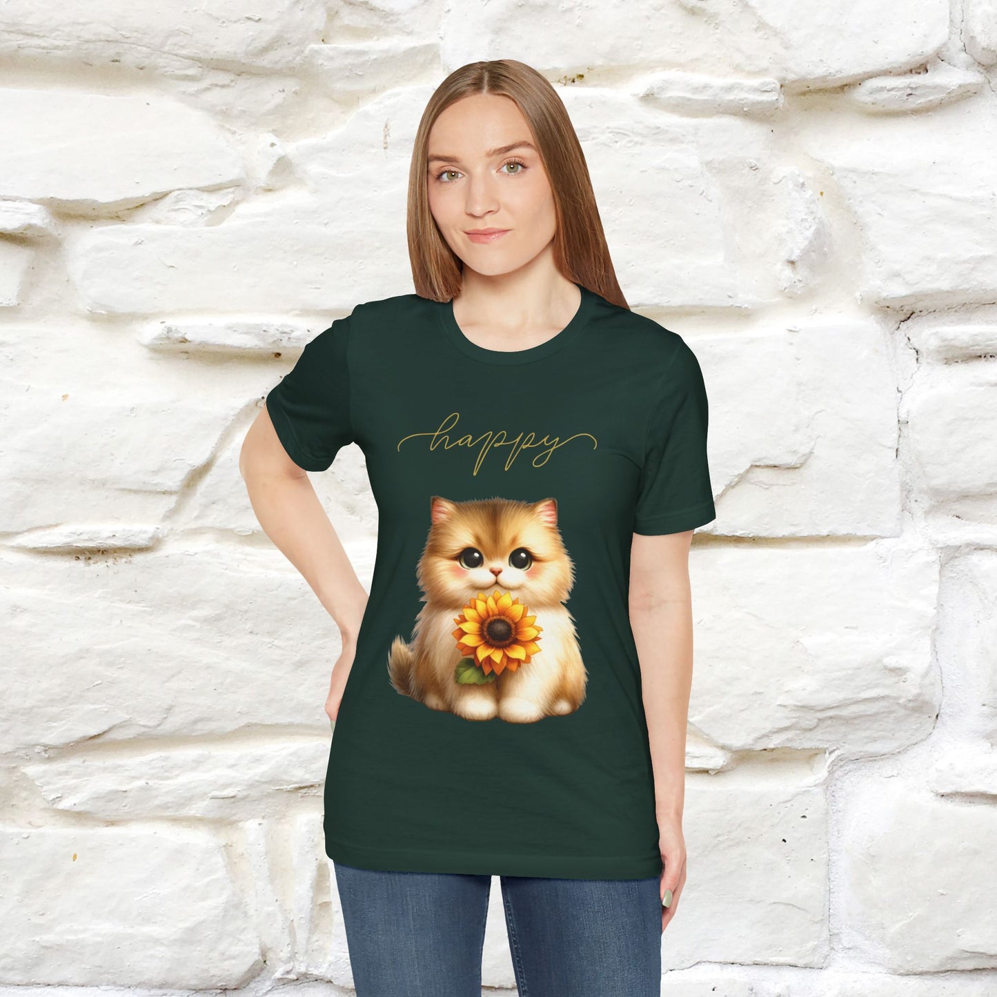 "Happy" Cat T-Shirt for Women | 100% Cotton* 🐾 - Nunu&Miao Studio