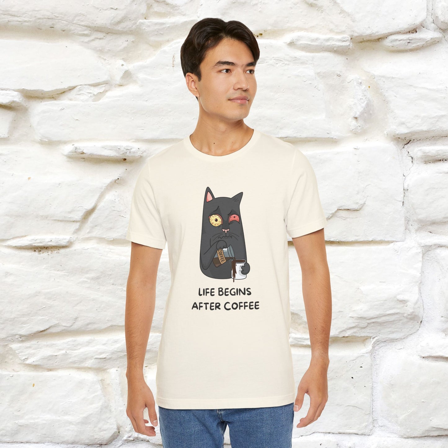 ''Life Begings After Coffe'' Cat T-shirt for Men and Women 100% Cotton* - Nunu&Miao Studio