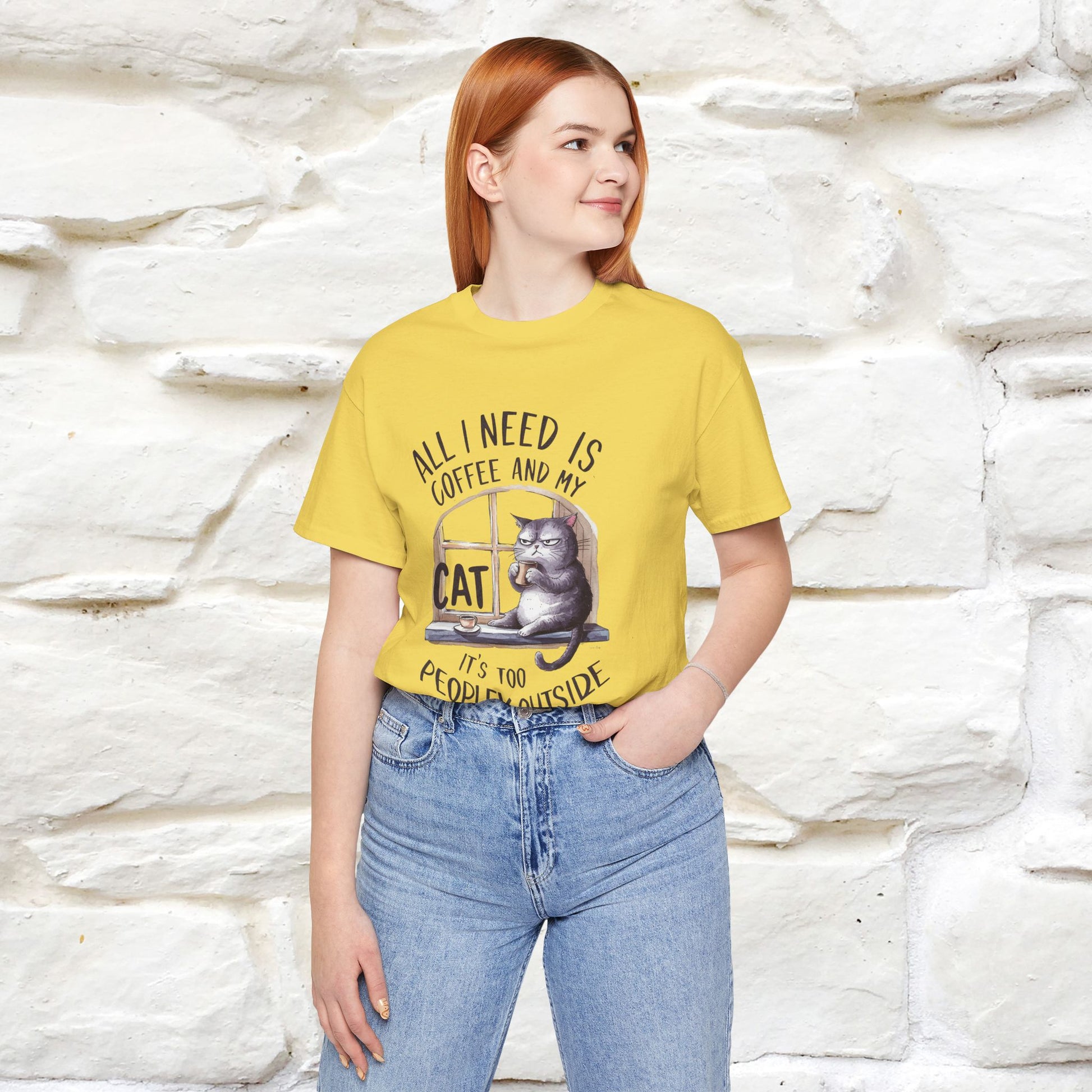 ''All I Need Is Coffee and My Cat, It's Too Peopley Outside''| Cat T-Shirt | Nunu&Miao Studio - Nunu&Miao Studio