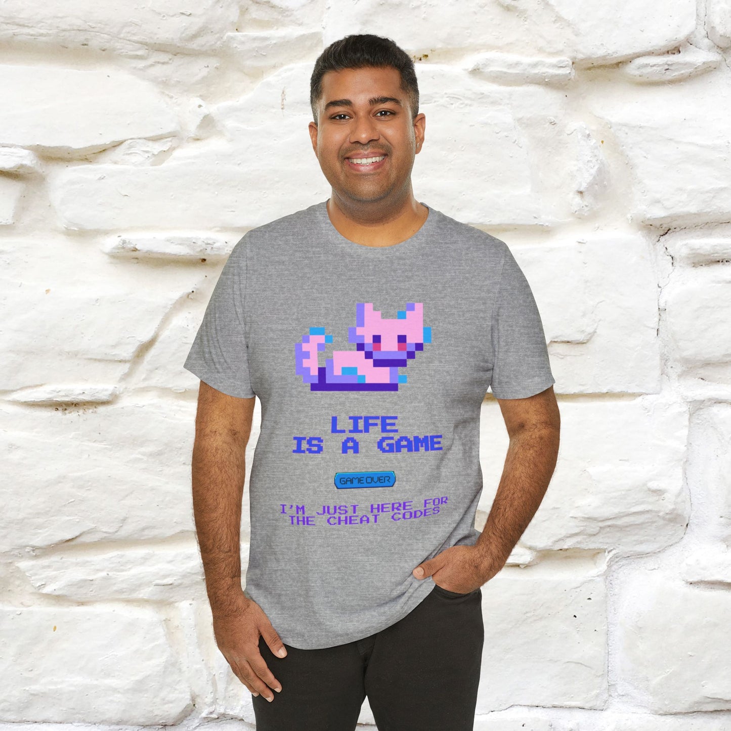 "Life Is A Game, I Am Just Here Fo The Cheat Code" Funny Cat T-Shirt for Men & Women | 100% Cotton* - Nunu&Miao Studio