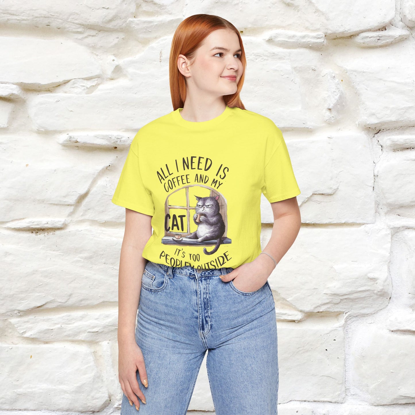 ''All I Need Is Coffee and My Cat, It's Too Peopley Outside''| Cat T-Shirt | Nunu&Miao Studio - Nunu&Miao Studio