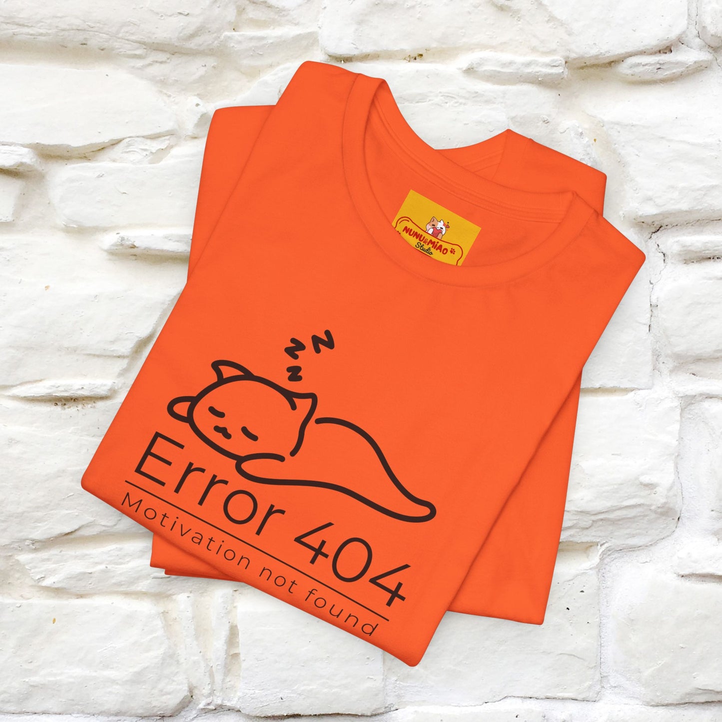 ''Error 404 Motivation Not Found'' Cat T-Shirt Front and Back Design | Nunu&Miao Studio