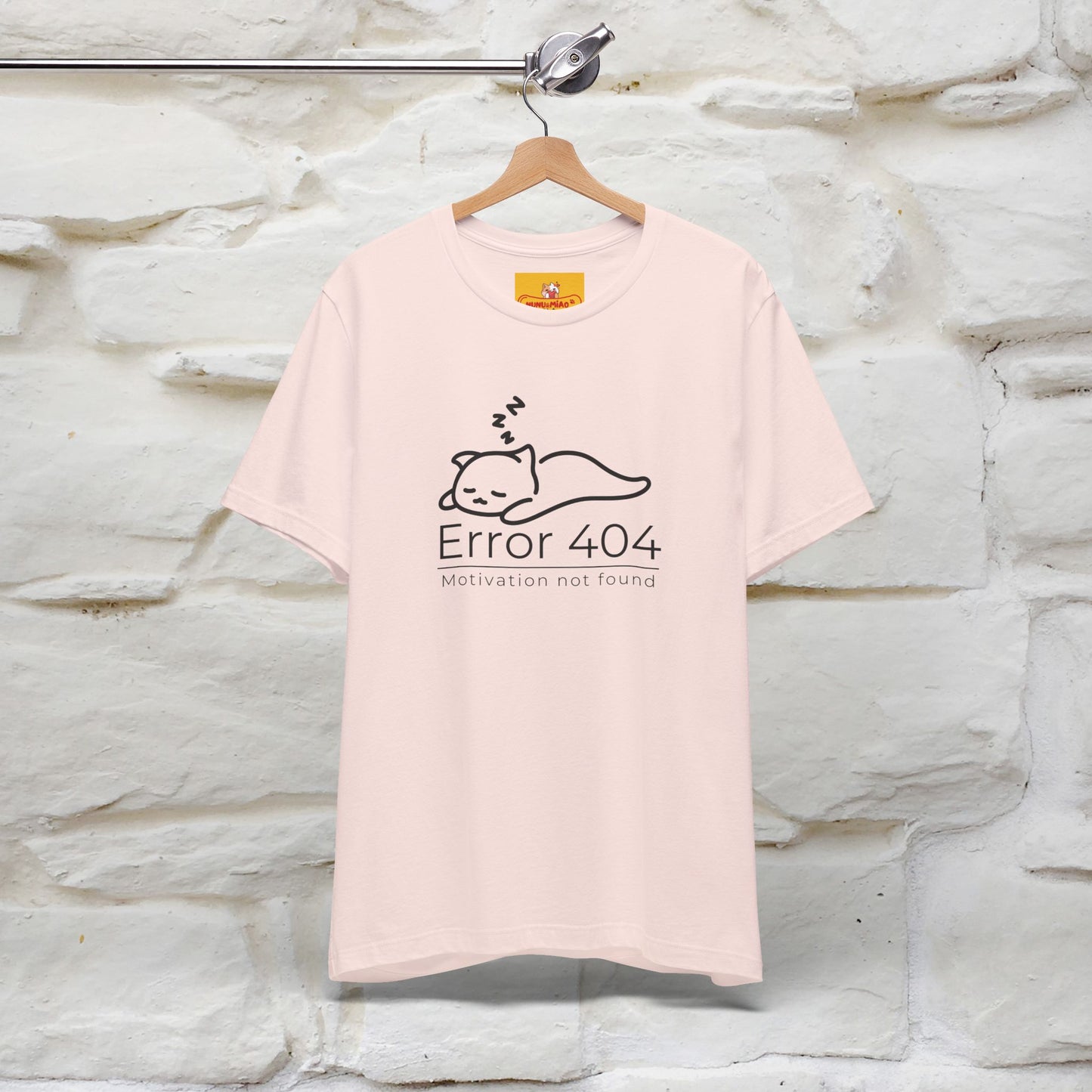 ''Error 404 Motivation Not Found'' Cat T-Shirt Front and Back Design | Nunu&Miao Studio
