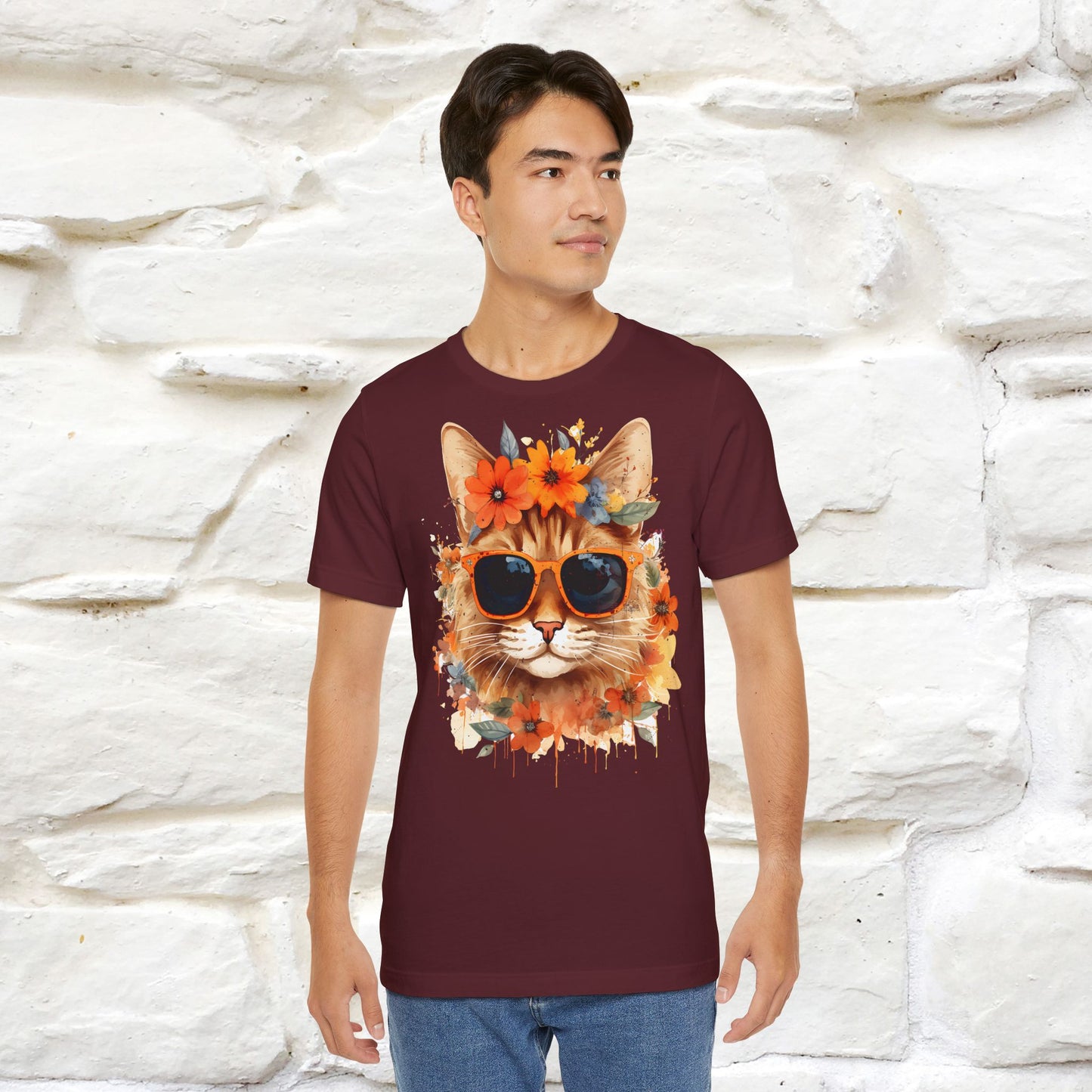 "Cool Cat in Bloom" T-shirt for Men and Women | 100% Cotton* - Nunu&Miao Studio