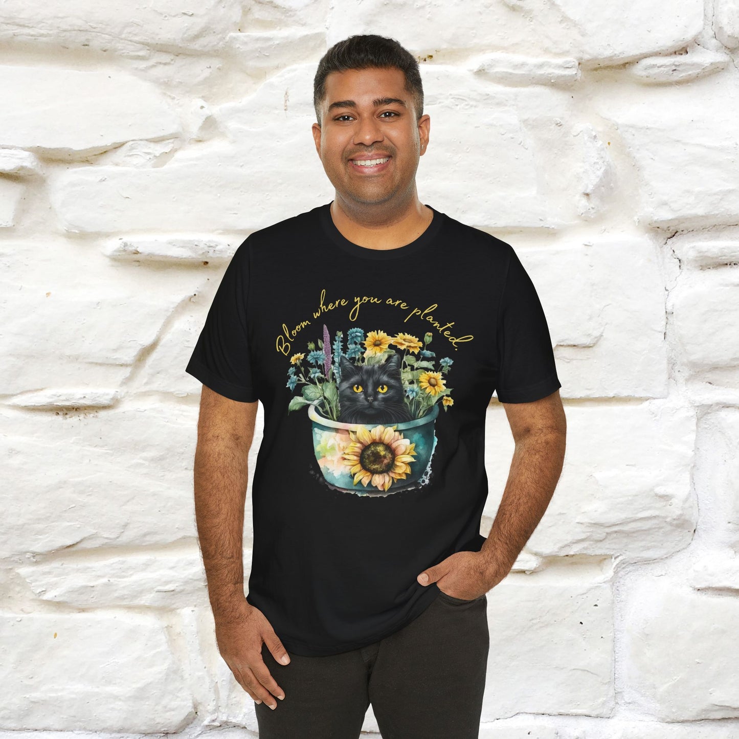 "Bloom Where You Are Planted" Cat T-Shirt for Men & Women | 100% Cotton* | Inspirational Tee