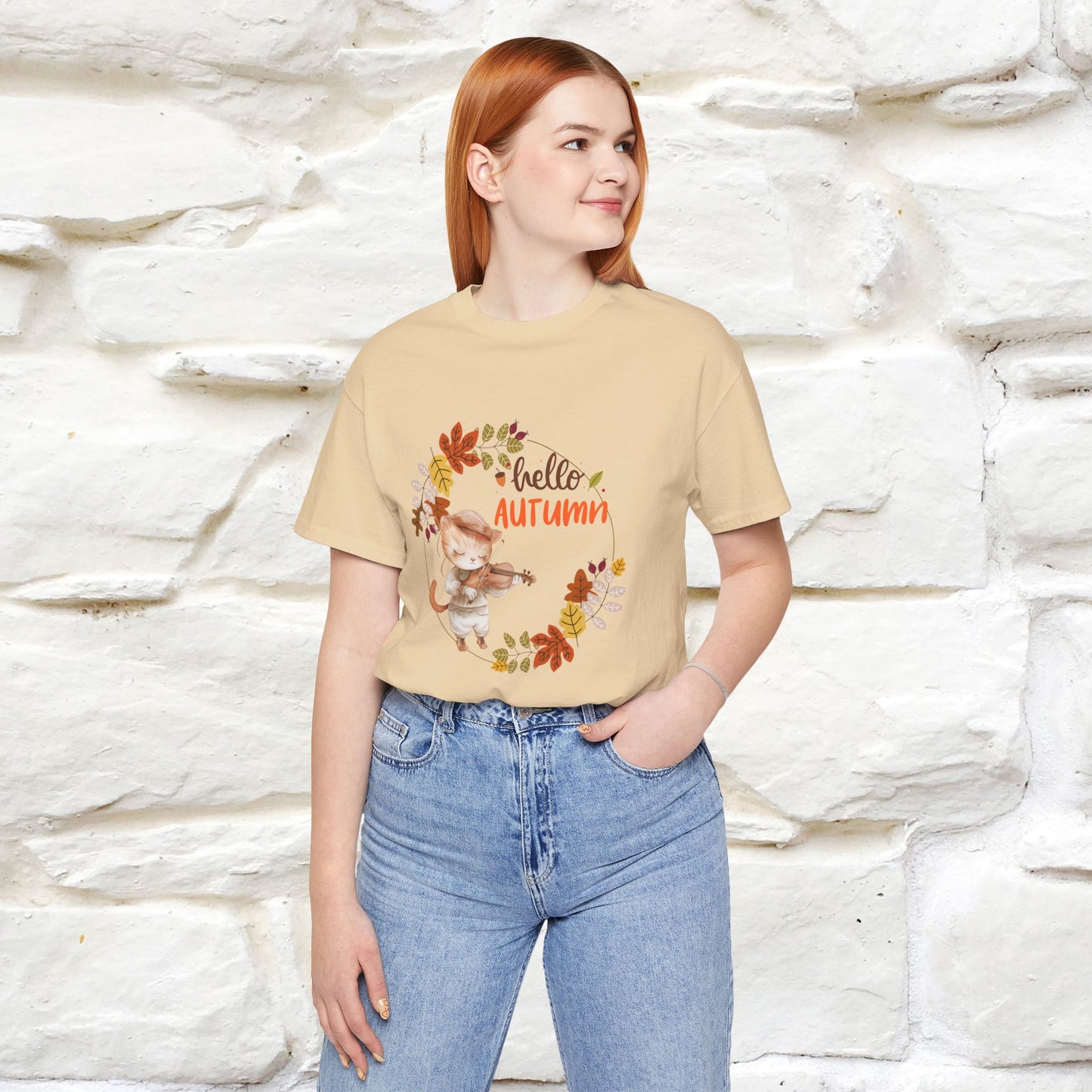 "Hello Autumn" Cat T-Shirt for Men & Women | 100% Cotton* | Cozy Fall Fashion - Nunu&Miao Studio