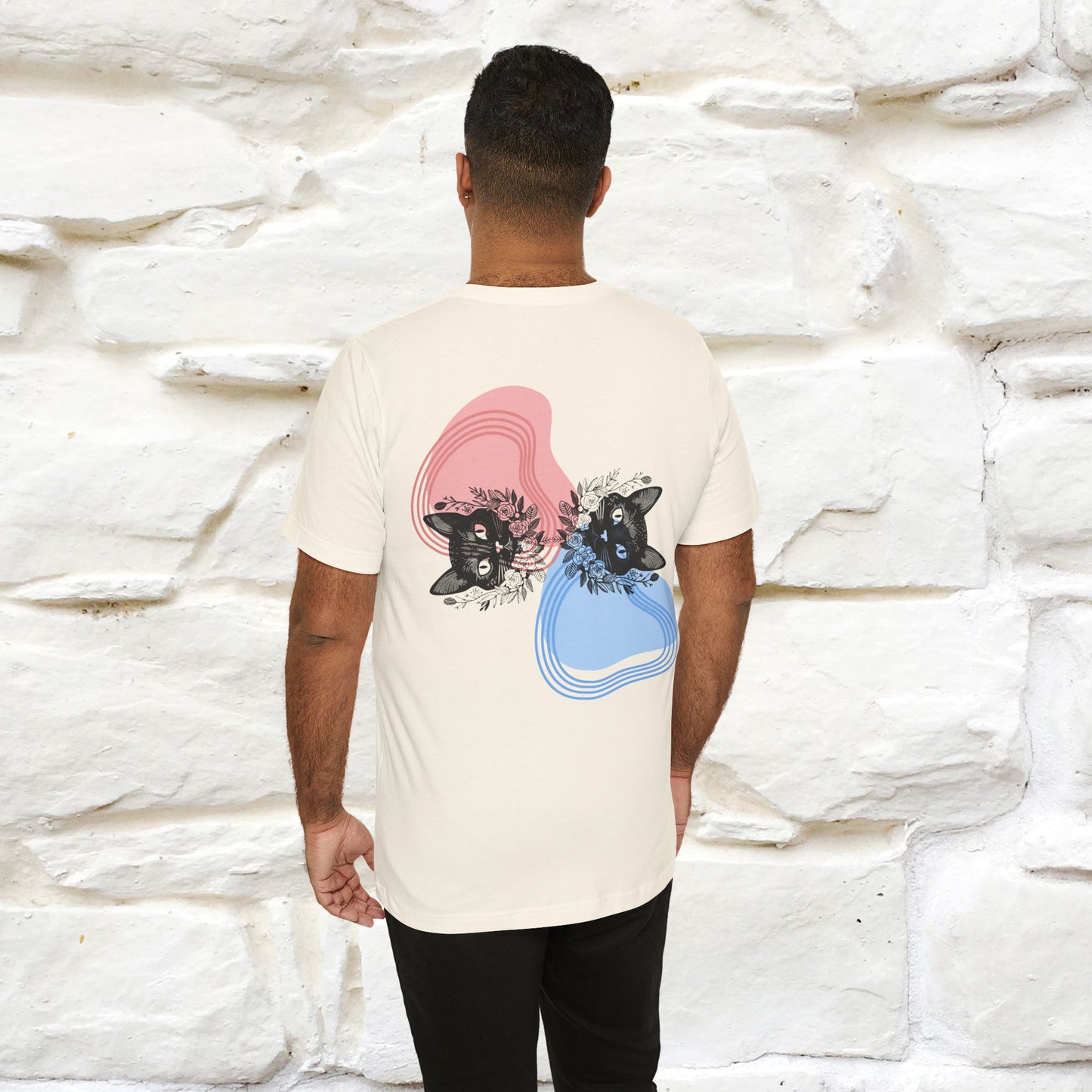 ''Pink and Blu'' Cat T-Shirt Front and Back Design | Nunu&Miao Studio