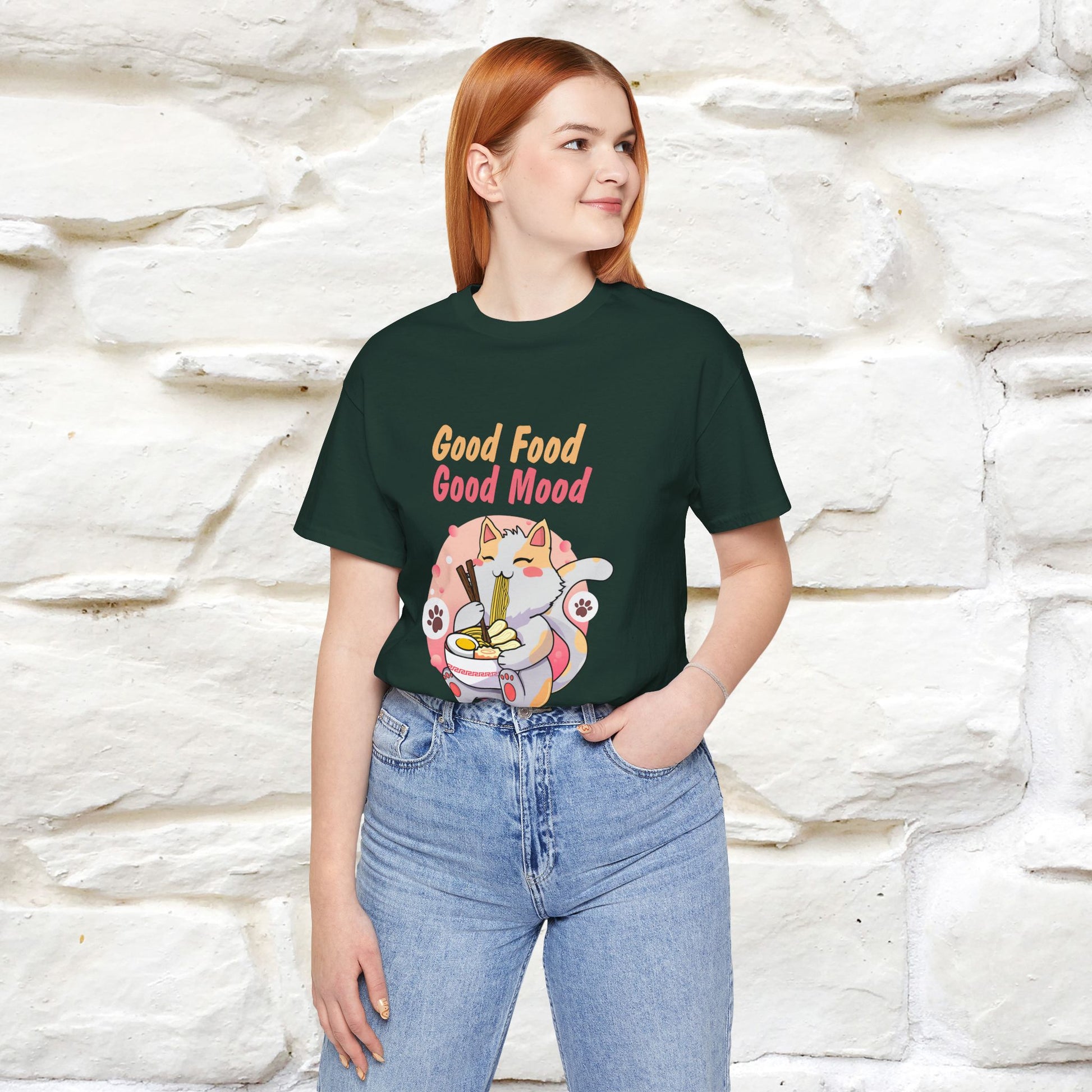 "Good Food Good Mood" Cat T-shirt for Men & Women | 100% Cotton* - Nunu&Miao Studio