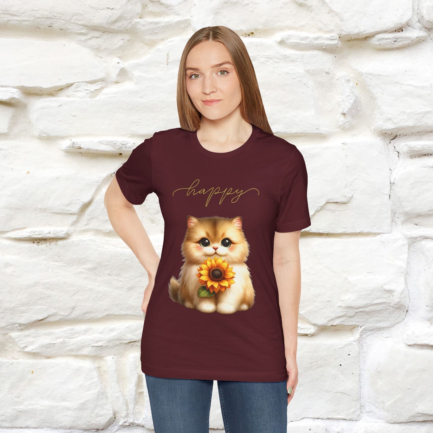 "Happy" Cat T-Shirt for Women | 100% Cotton* 🐾 - Nunu&Miao Studio