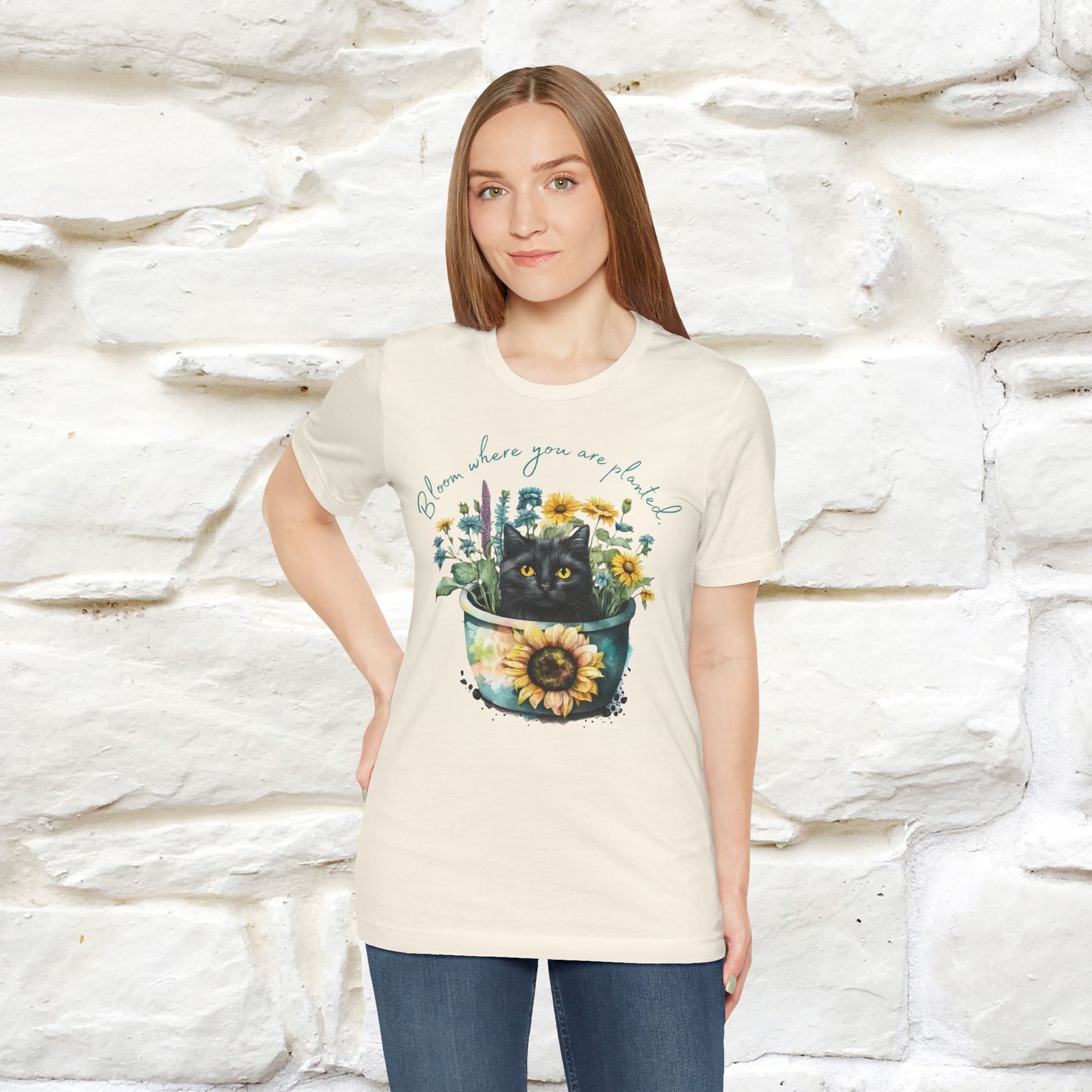 "Bloom Where You Are Planted" Cat T-Shirt for Men & Women | 100% Cotton* | Inspirational Tee