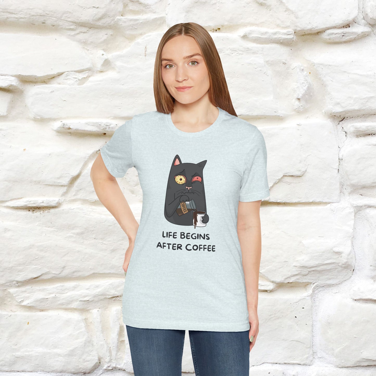 ''Life Begings After Coffe'' Cat T-shirt for Men and Women 100% Cotton* - Nunu&Miao Studio