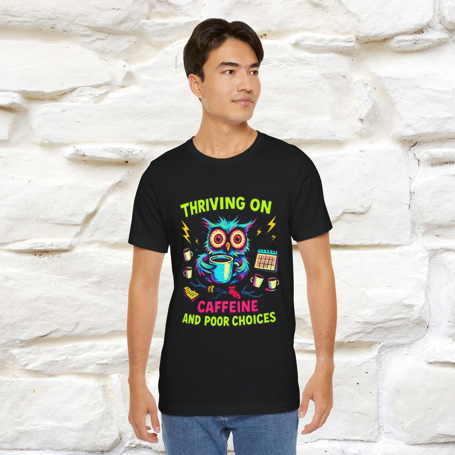 ''Thriving On Caffeine And Poor Choices''| Sarcastic Cat T-Shirt | Nunu&Miao Studio