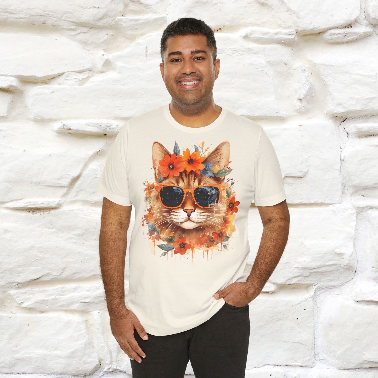 "Cool Cat in Bloom" T-shirt for Men and Women | 100% Cotton* - Nunu&Miao Studio