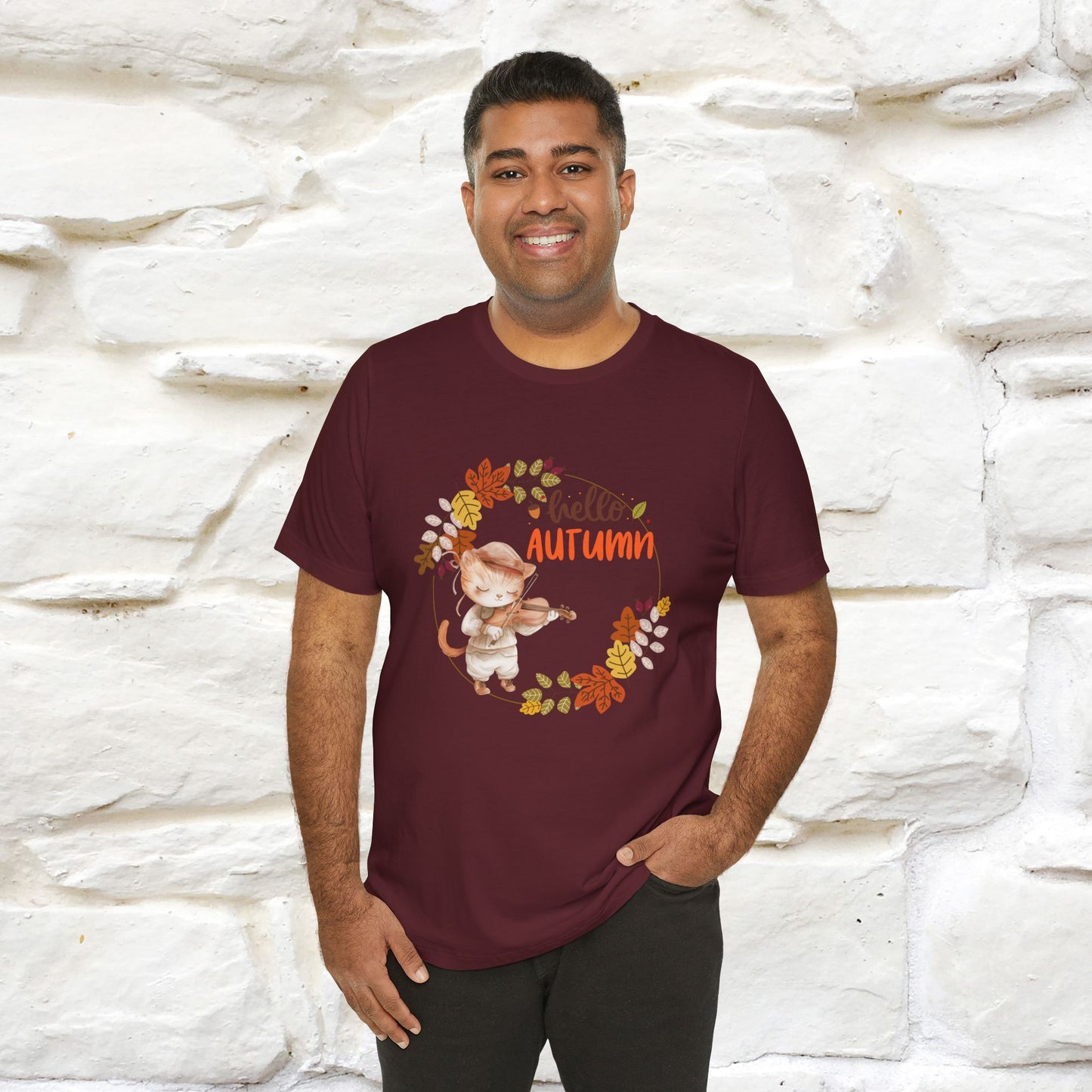 "Hello Autumn" Cat T-Shirt for Men & Women | 100% Cotton* | Cozy Fall Fashion - Nunu&Miao Studio
