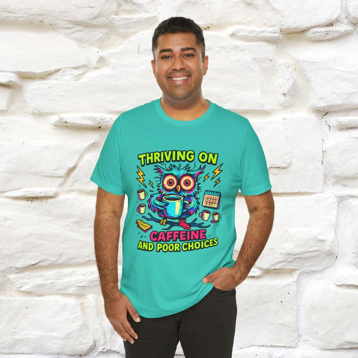 ''Thriving On Caffeine And Poor Choices''| Sarcastic Cat T-Shirt | Nunu&Miao Studio