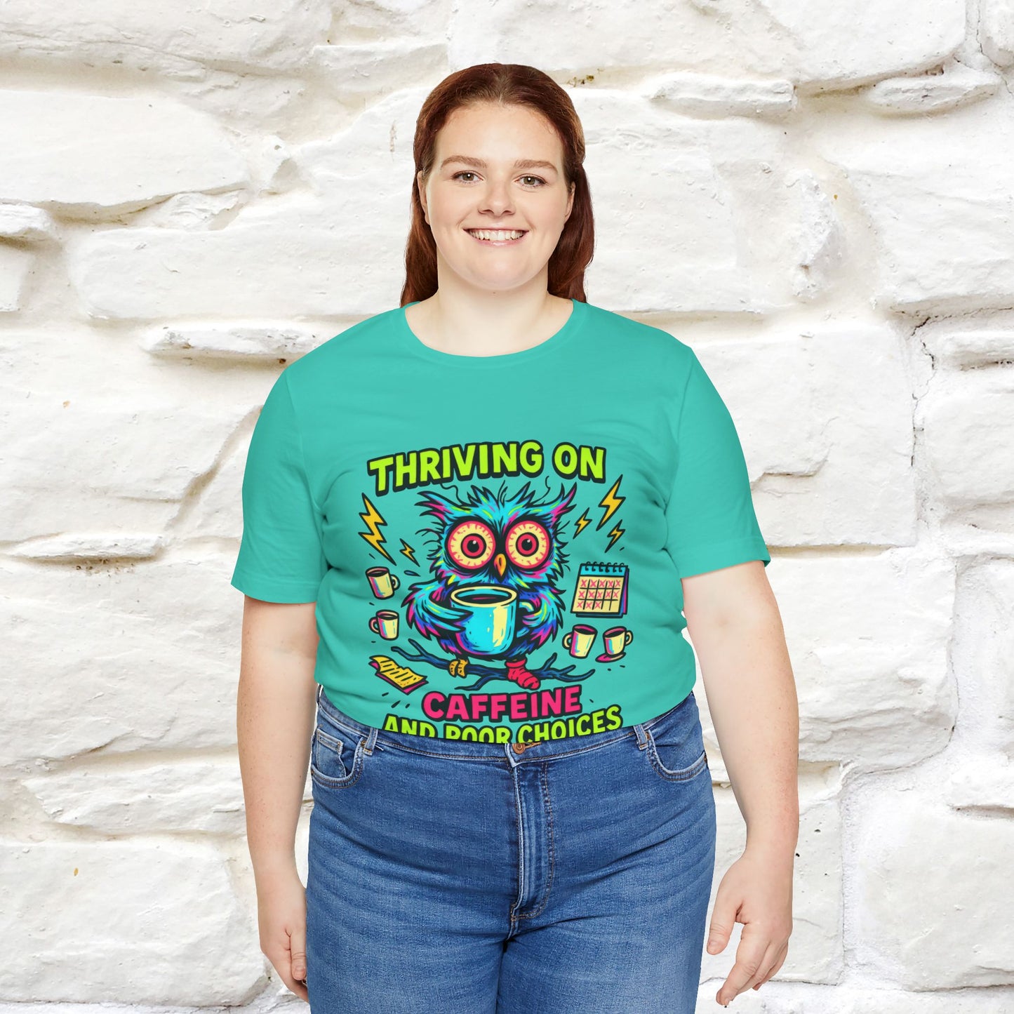 ''Thriving On Caffeine And Poor Choices''| Sarcastic Cat T-Shirt | Nunu&Miao Studio