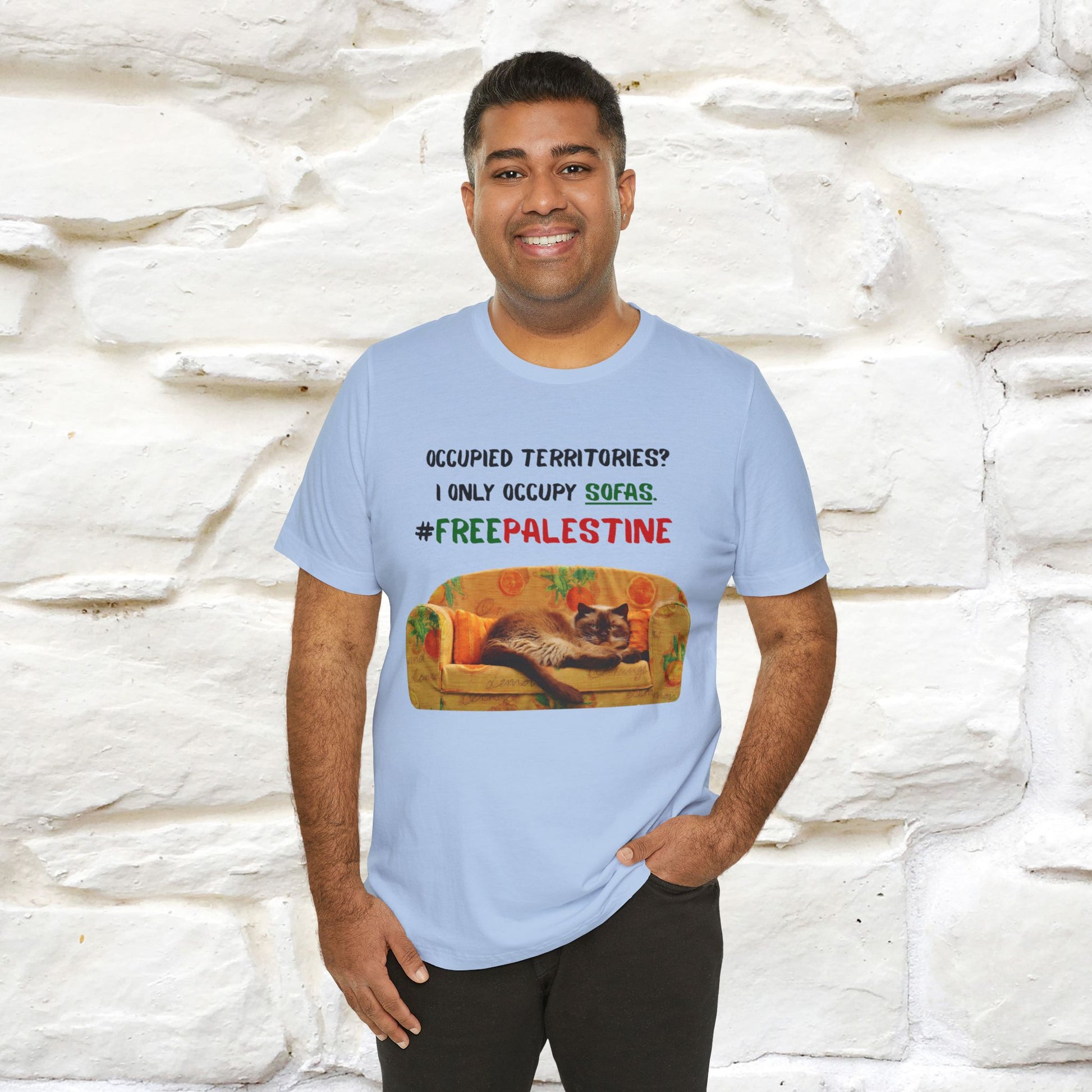 "Occupied territories?  I only occupy sofas. FreePalestine" Cat T-shirt |Nunu&Miao Studio - Nunu&Miao Studio